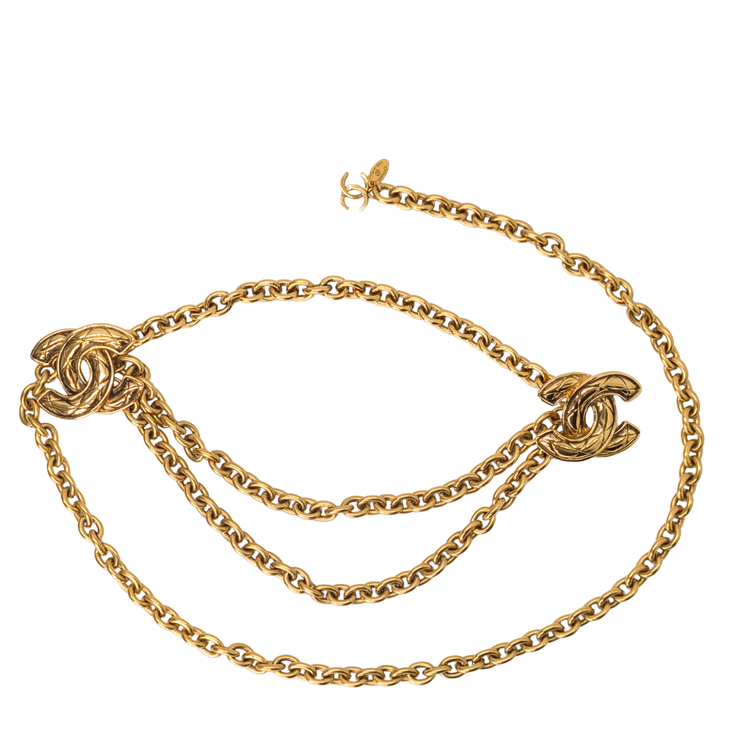 Chanel Vintage Gold Logo CC Pendant Triple Chain Belt