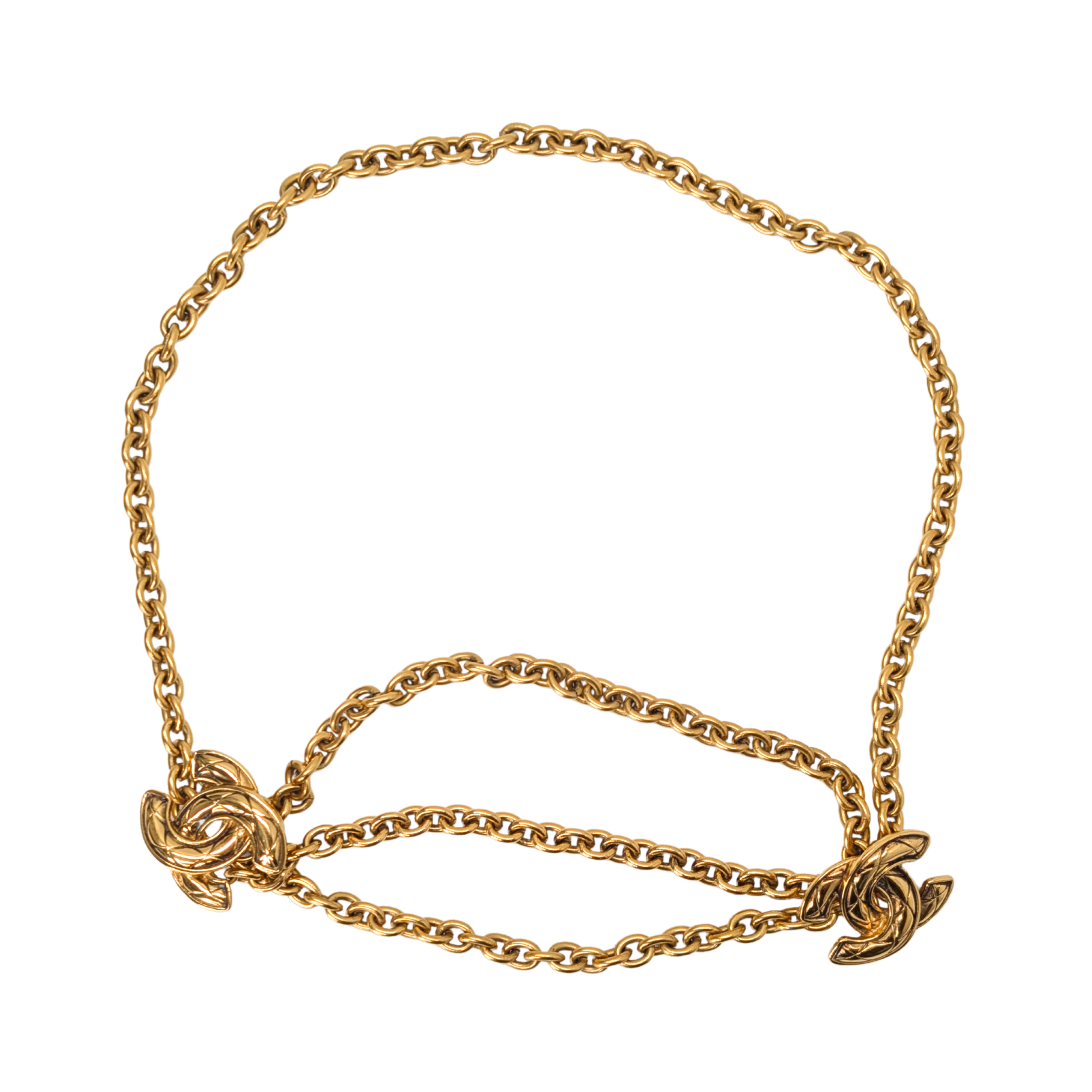 Chanel Vintage Gold Logo CC Pendant Triple Chain Belt