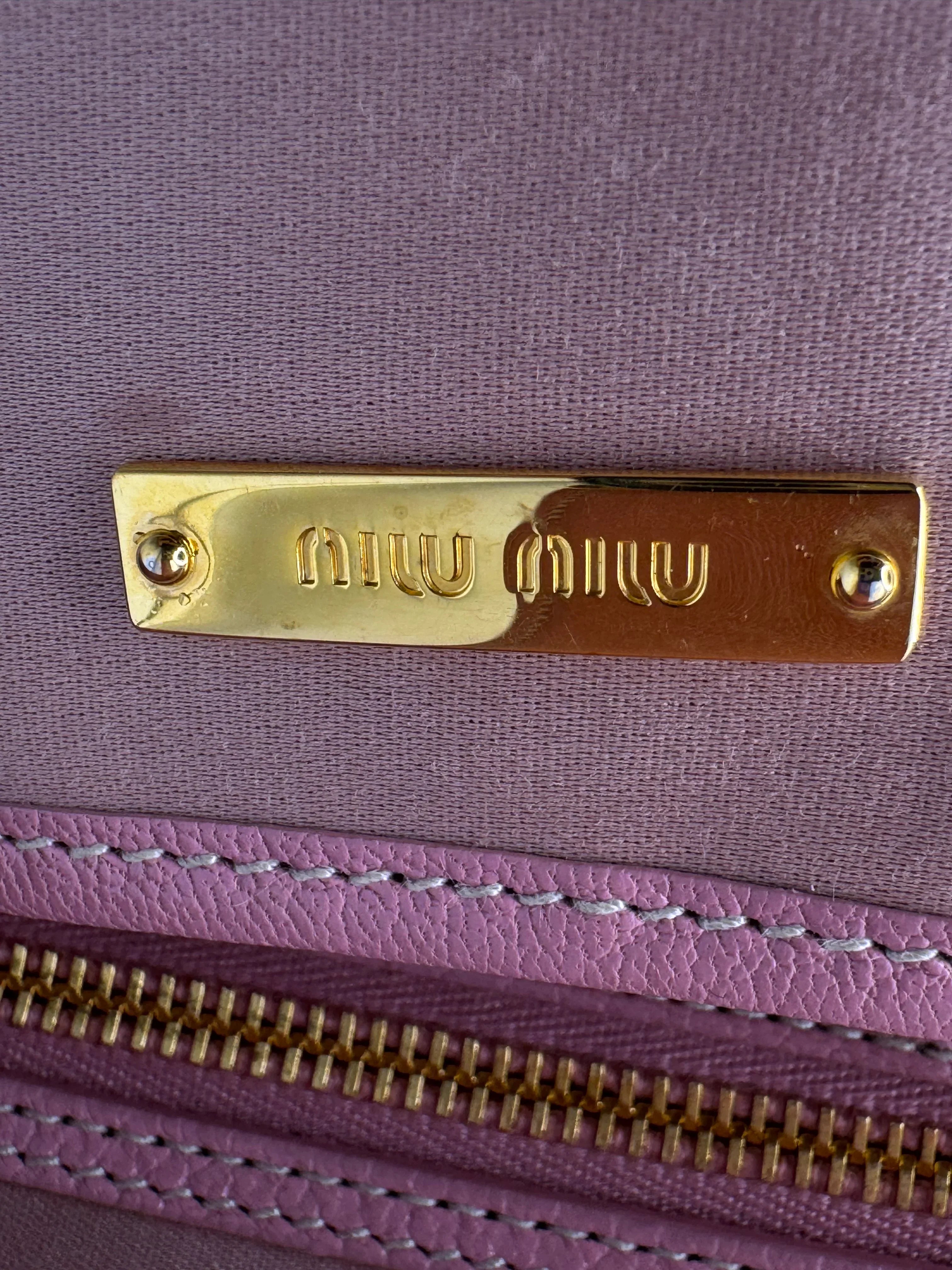 Miu Miu Goatskin Madras Shopping Crossbody Tote Bag Pink