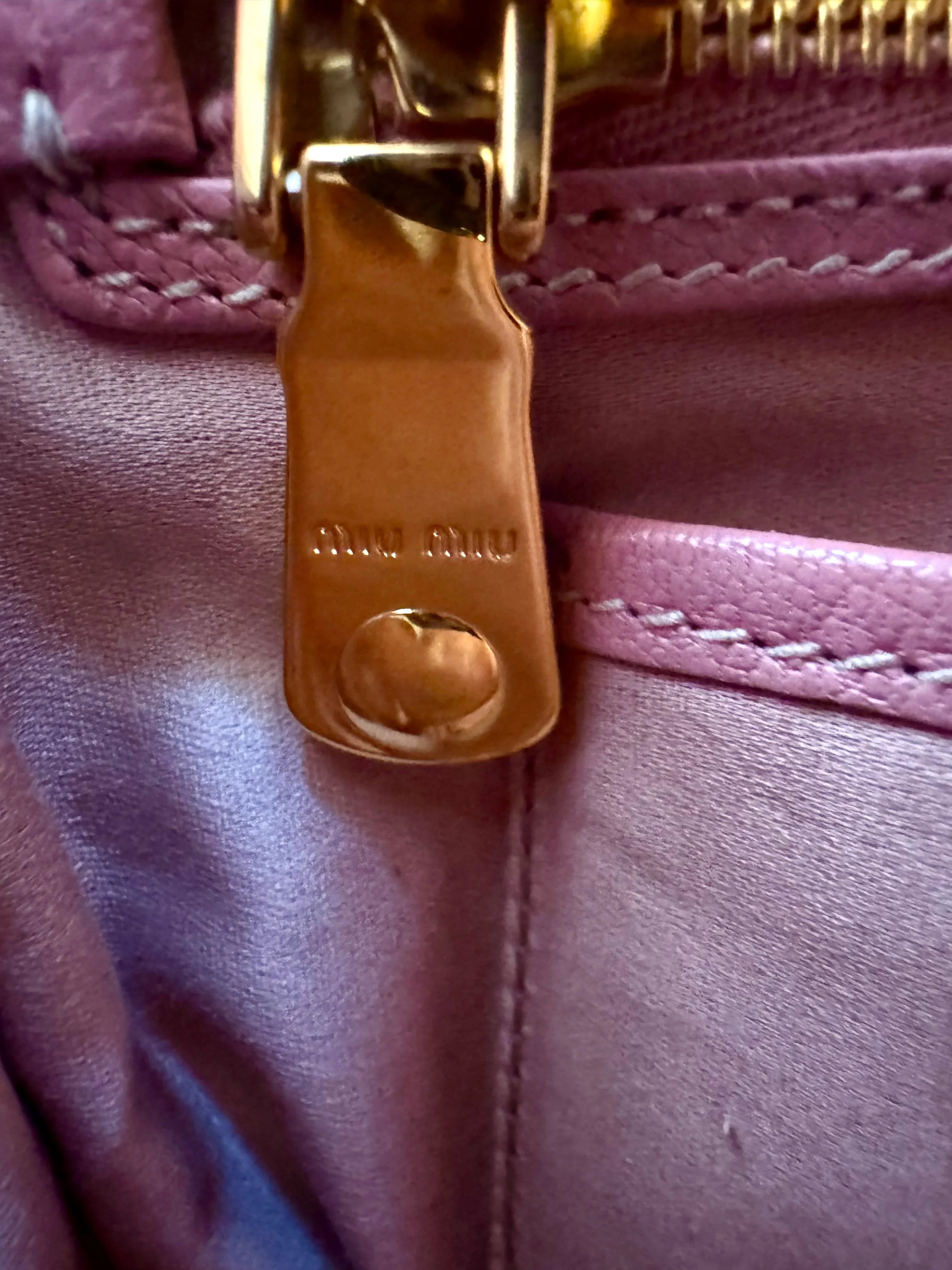 Miu Miu Goatskin Madras Shopping Crossbody Tote Bag Pink