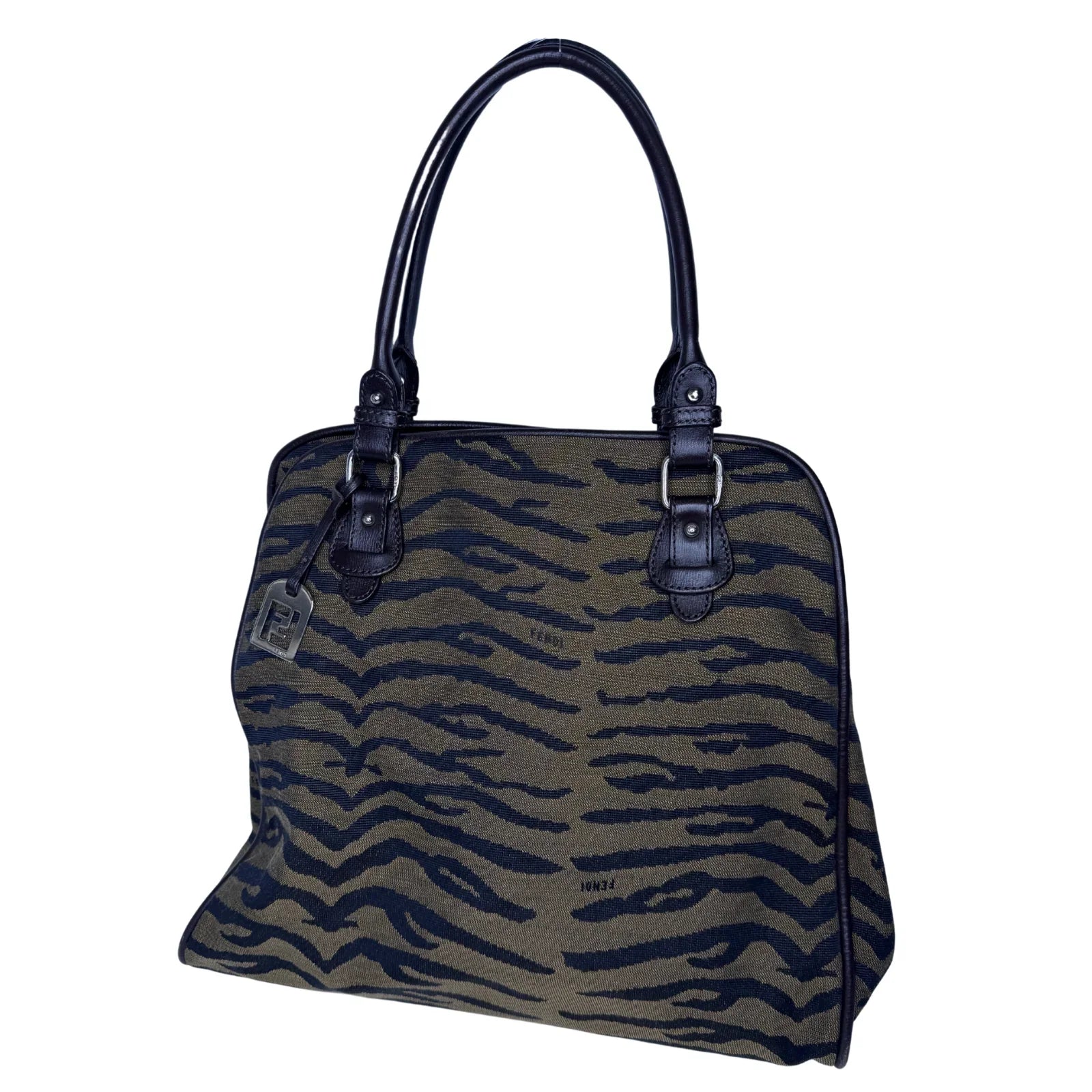 Fendi Leather-Trimmed Zebra Print Tote Bag – Brown