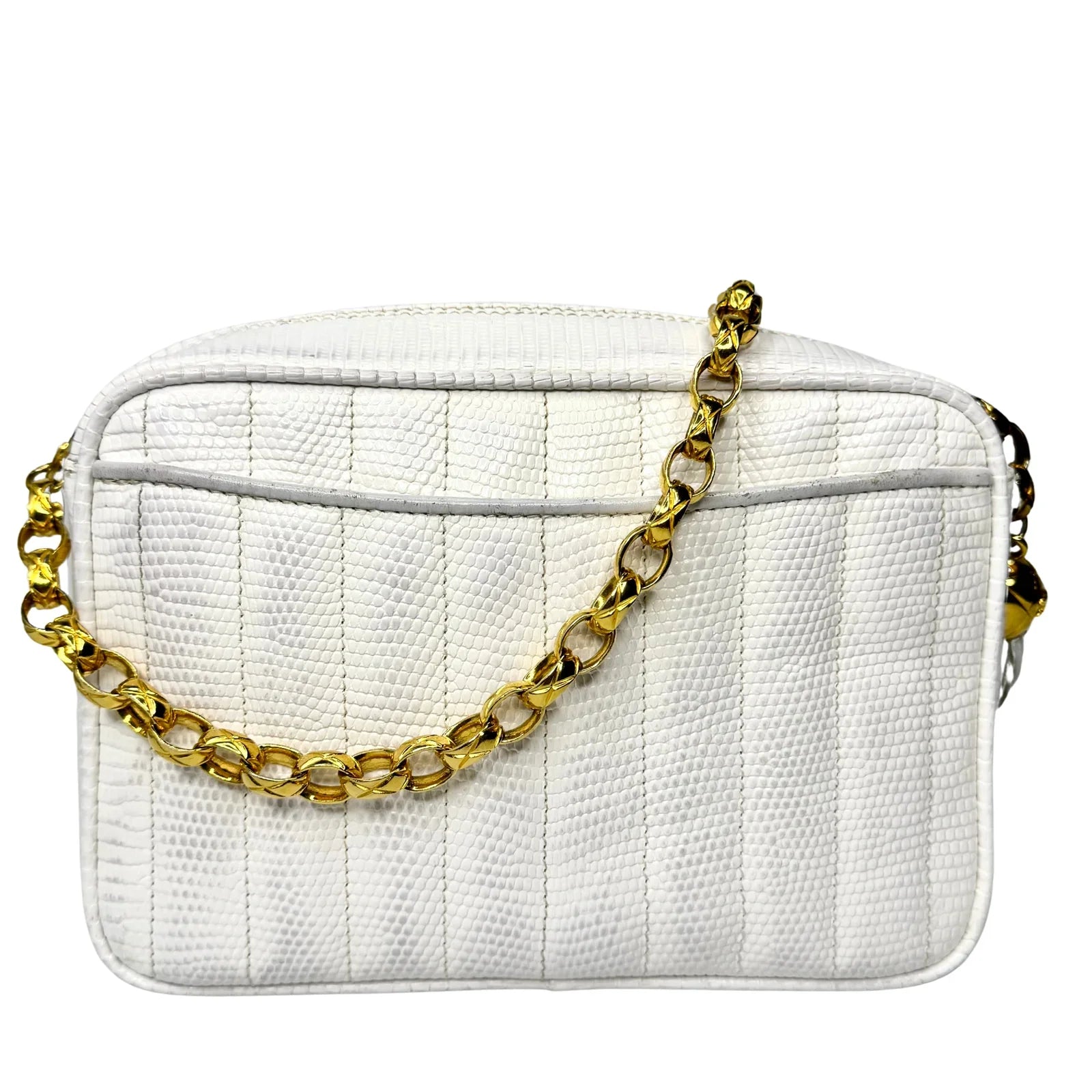 Chanel Vintage White Lizard Tassel Camera Crossbody Bag