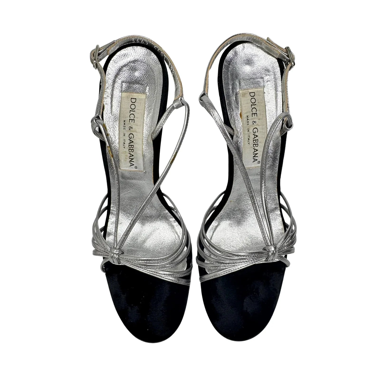 DOLCE & GABBANA Silver Metallic & Black Velvet Strappy Heels - Size 39.5