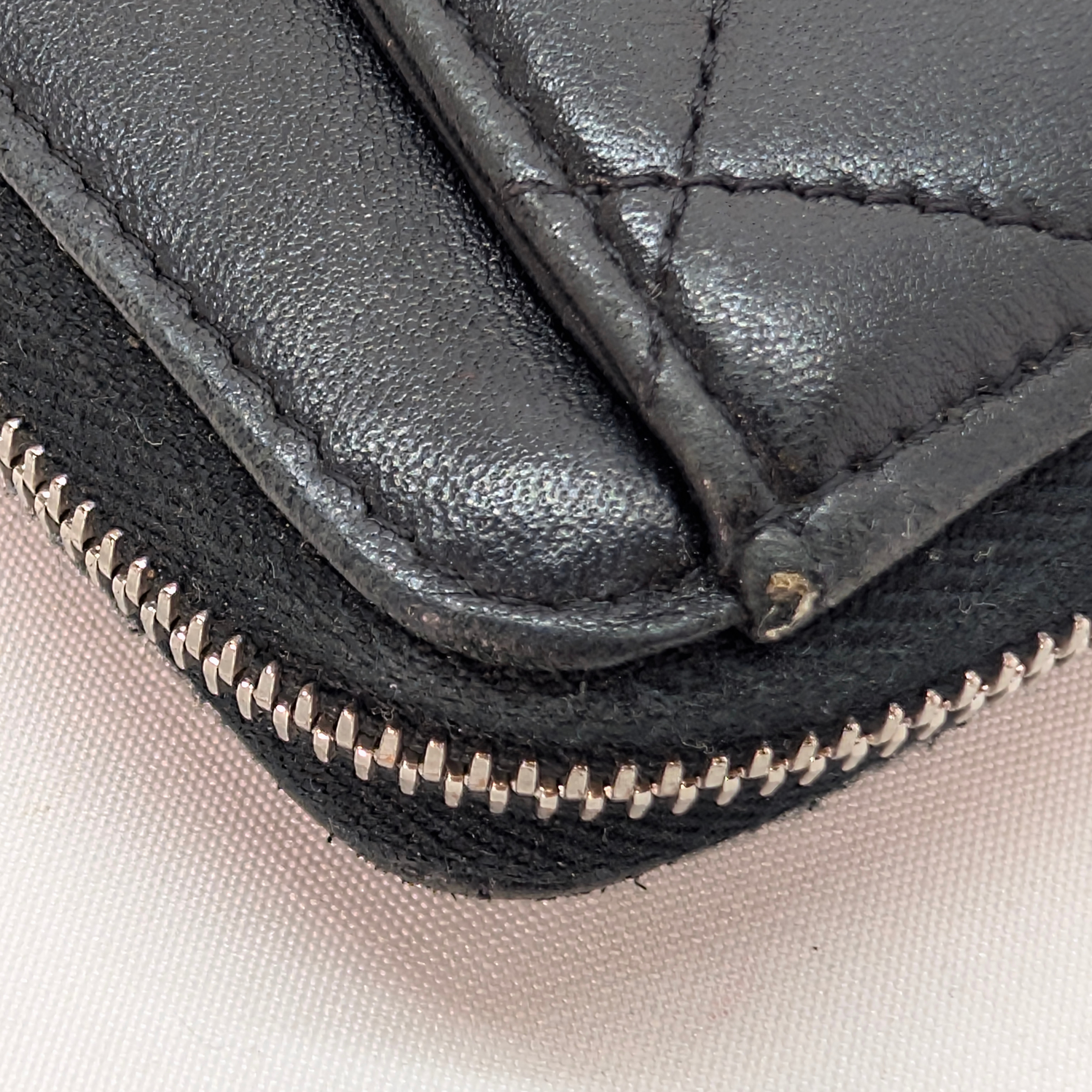 Chanel Lambskin Quilted Large Gusset Zip Around Wallet Black