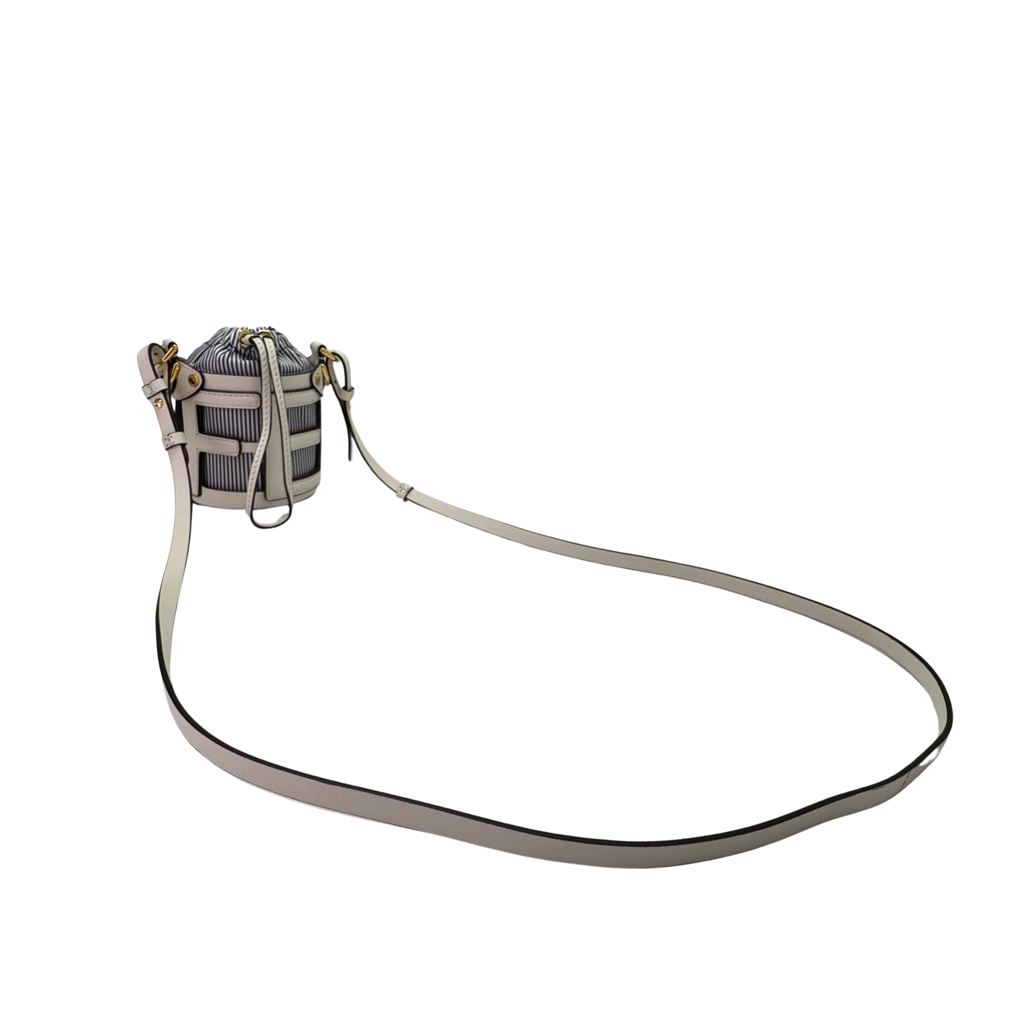 Fendi Nylon Vitello Step Out Bucket Shoulder Bag Beige Mini