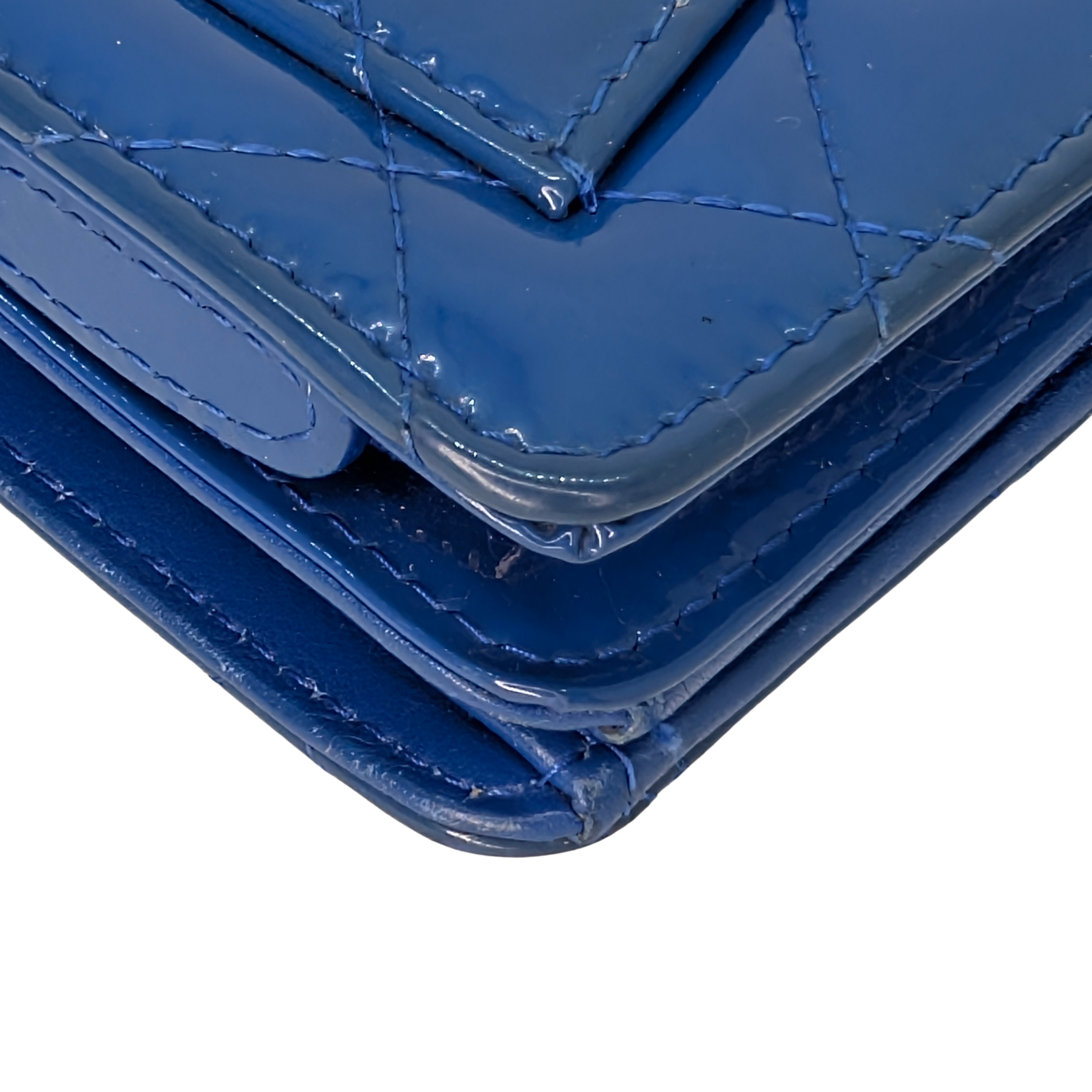 Chanel CC Quilted Patent Leather Flap Long Wallet Blue