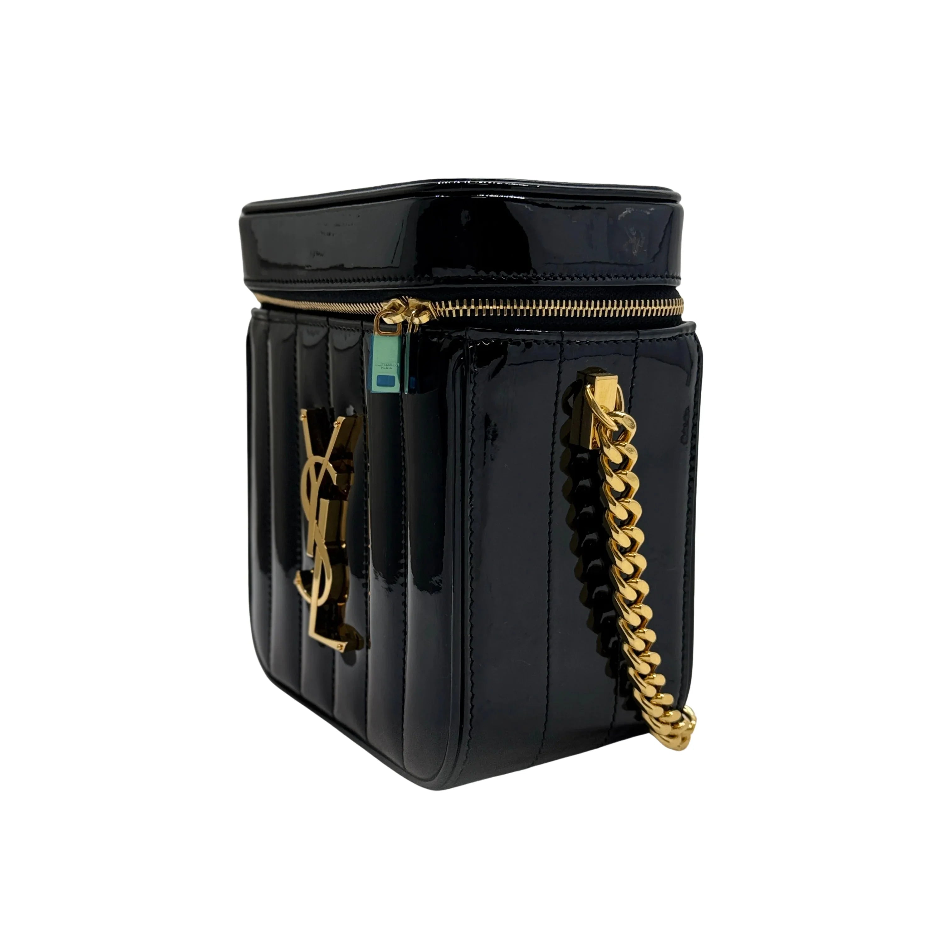 Yves Saint Laurent Patent Matelasse Vicky Vanity Crossbody Bag Black - Lost Designer