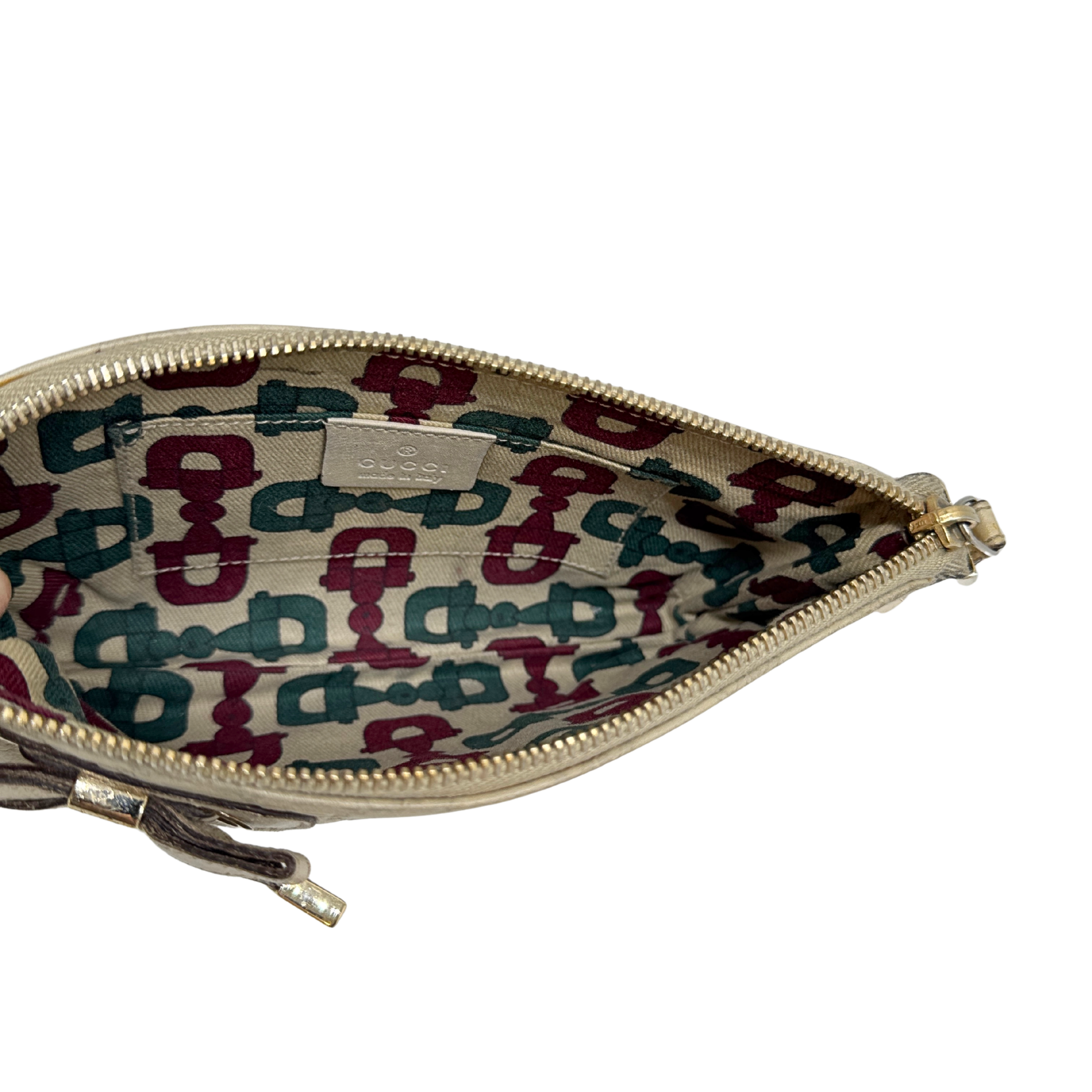 Gucci Monogram Small Pochette Clutch Bag Leather Beige