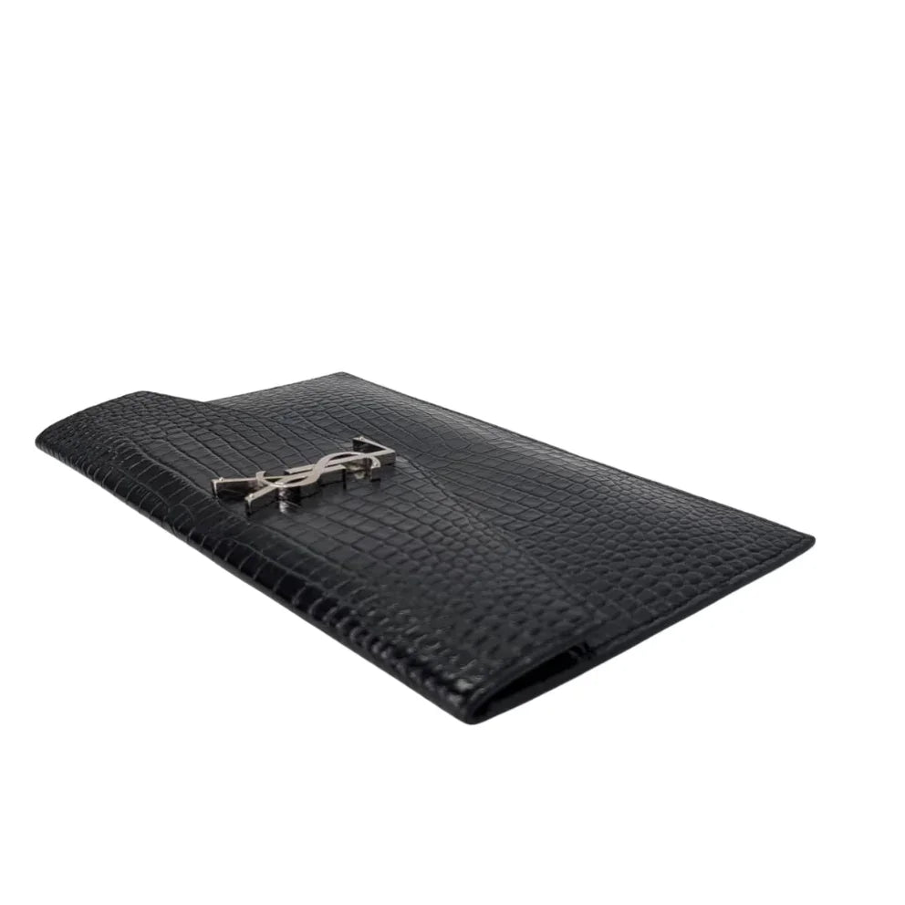Saint Laurent Small Uptown Pouch In Crocodile-Embossed Leather Black - Lost Designer
