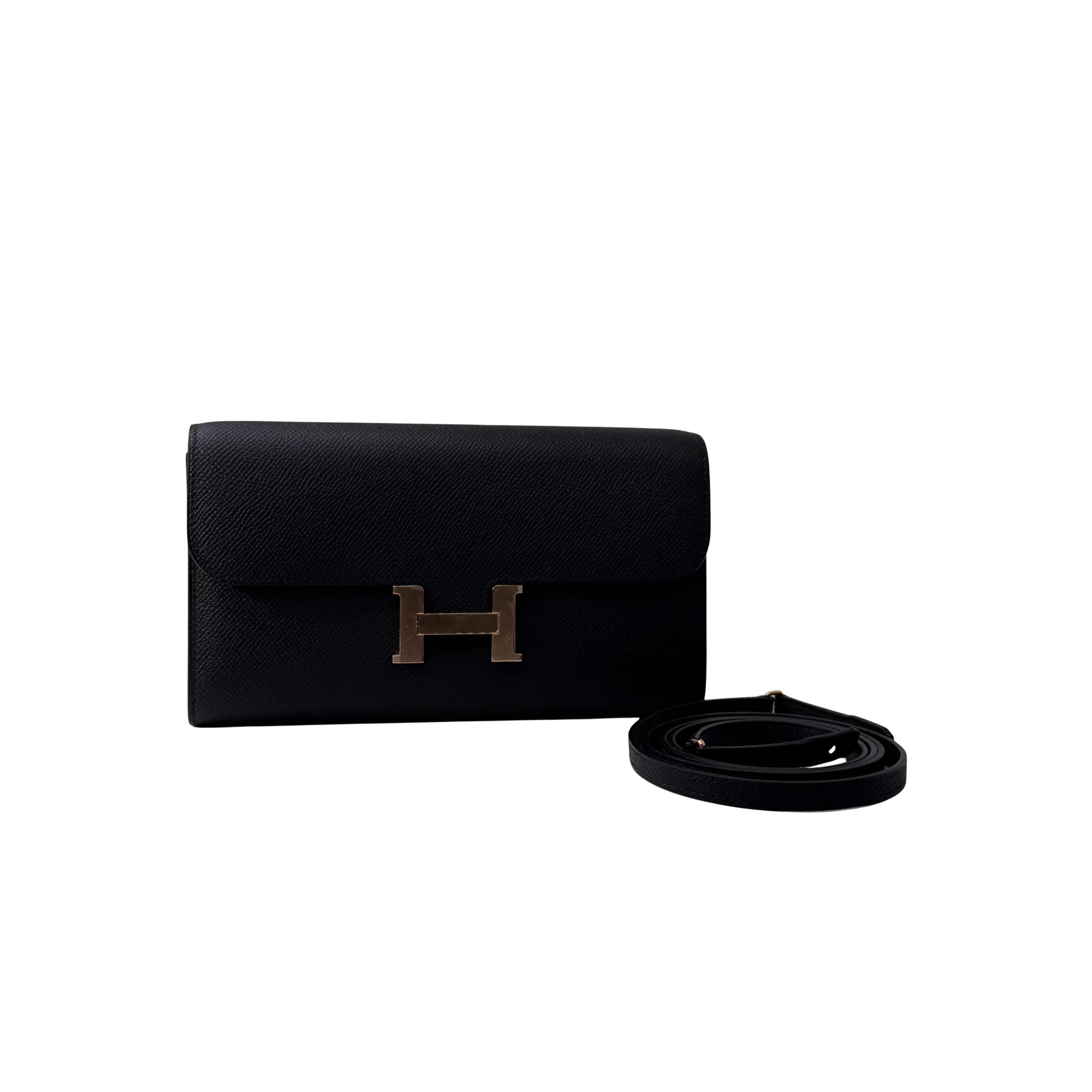 Hermes Epsom Constance To Go Black Wallet Crossbody Bag - Lost Designer