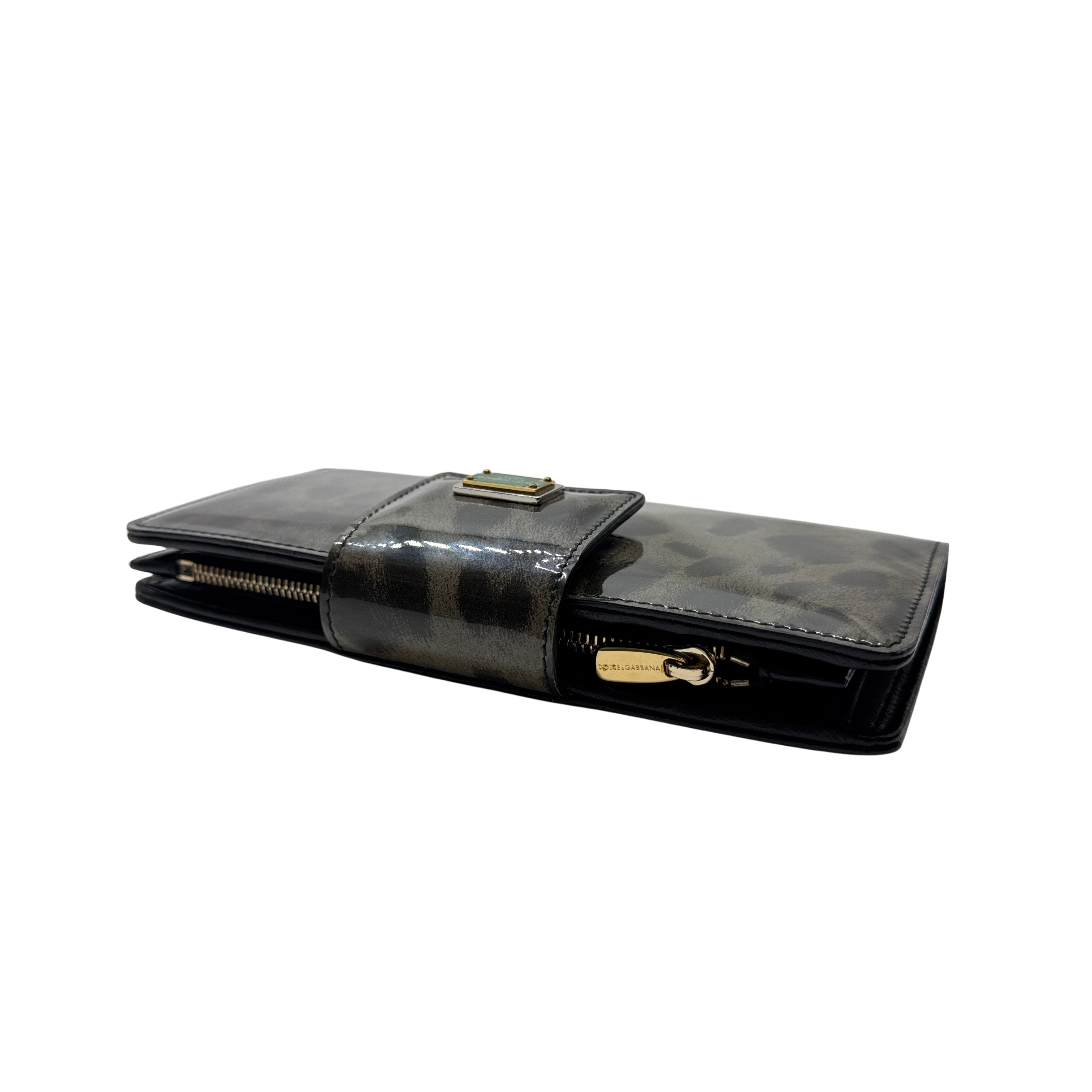 Dolce & Gabbana Leopard Print Leather Wallet Khaki