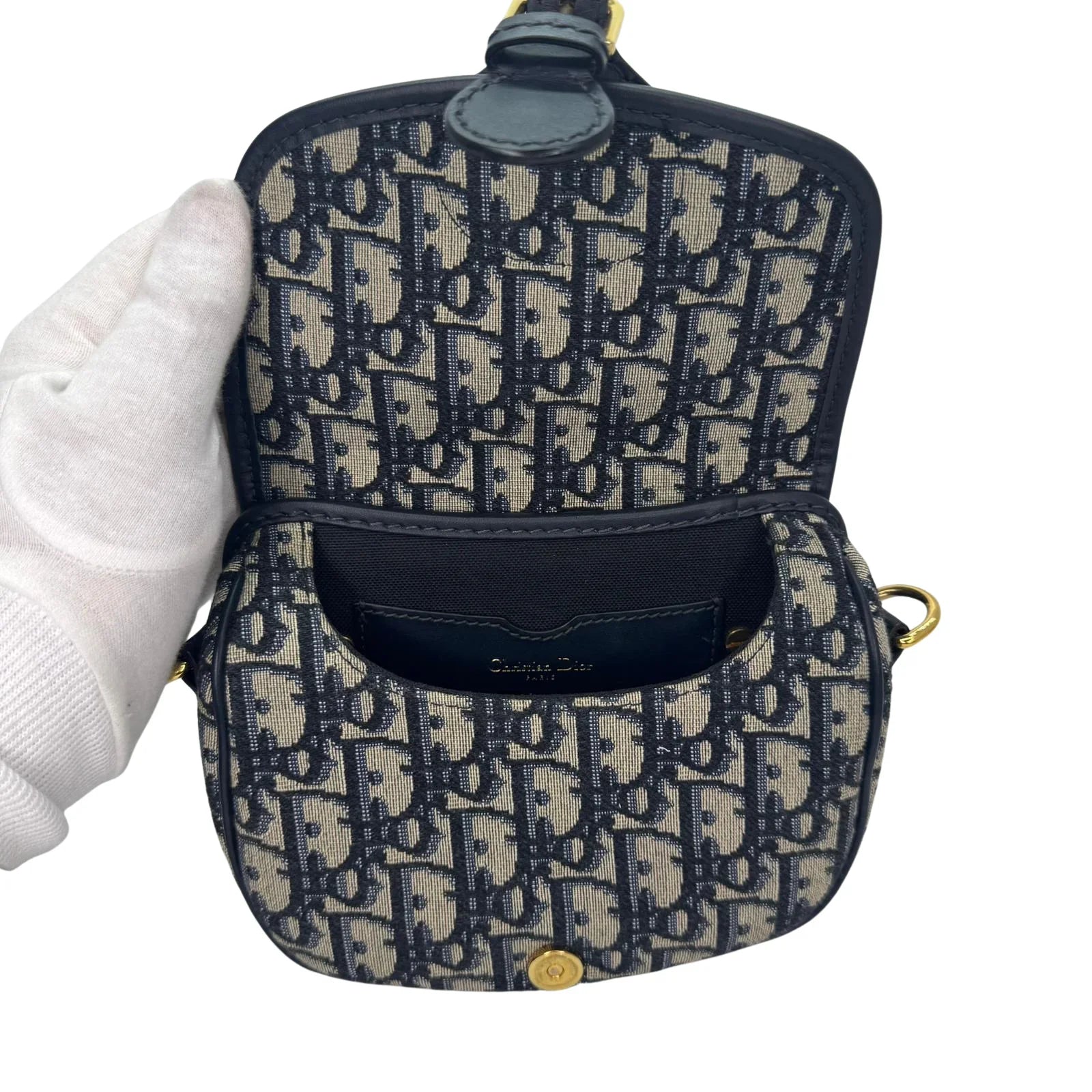 Christian Dior Oblique Small Bobby Flap Shoulder Bag Beige/Black - Lost Designer