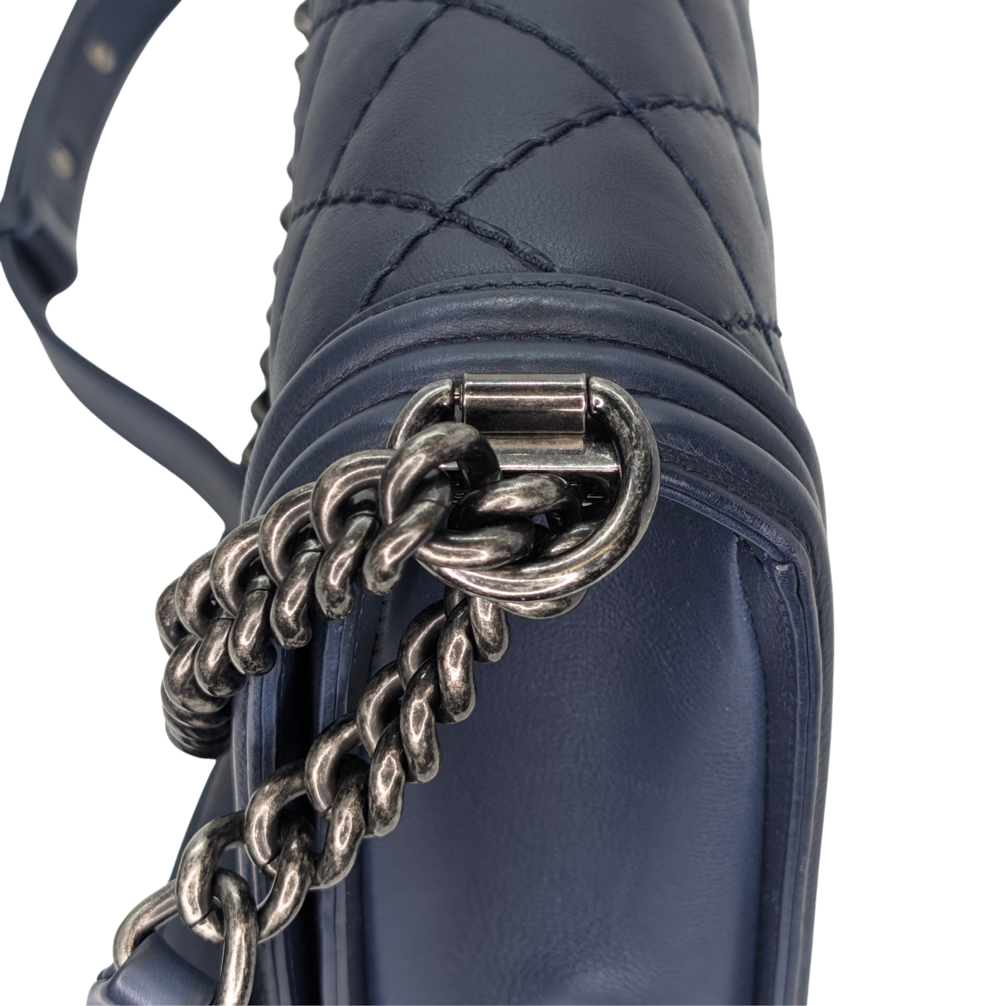 Chanel Flap Boy Shoulder Bag Medium Navy Blue