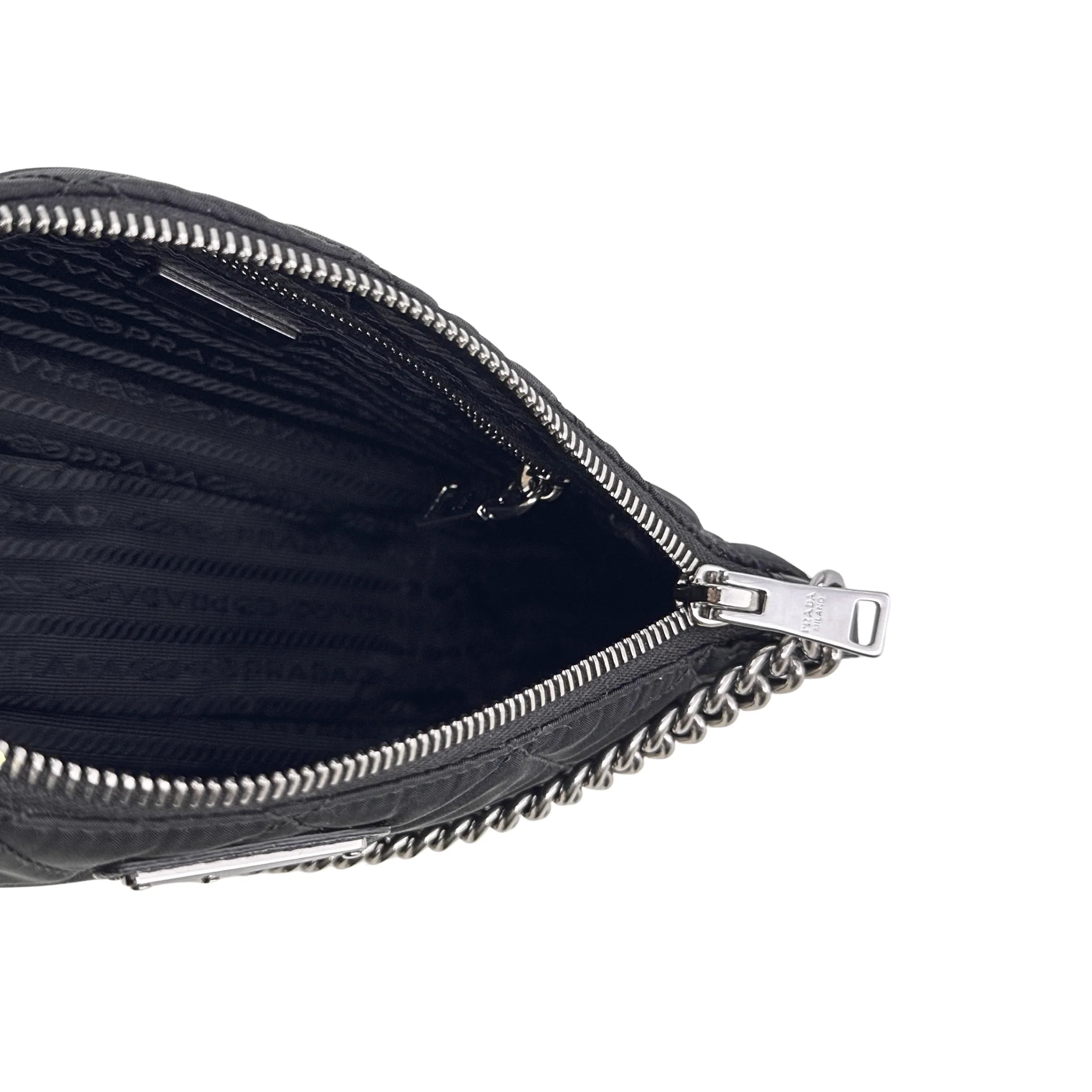 Prada Tessuto Quilted Chain Crossbody Bag Nylon Black - Lost Designer
