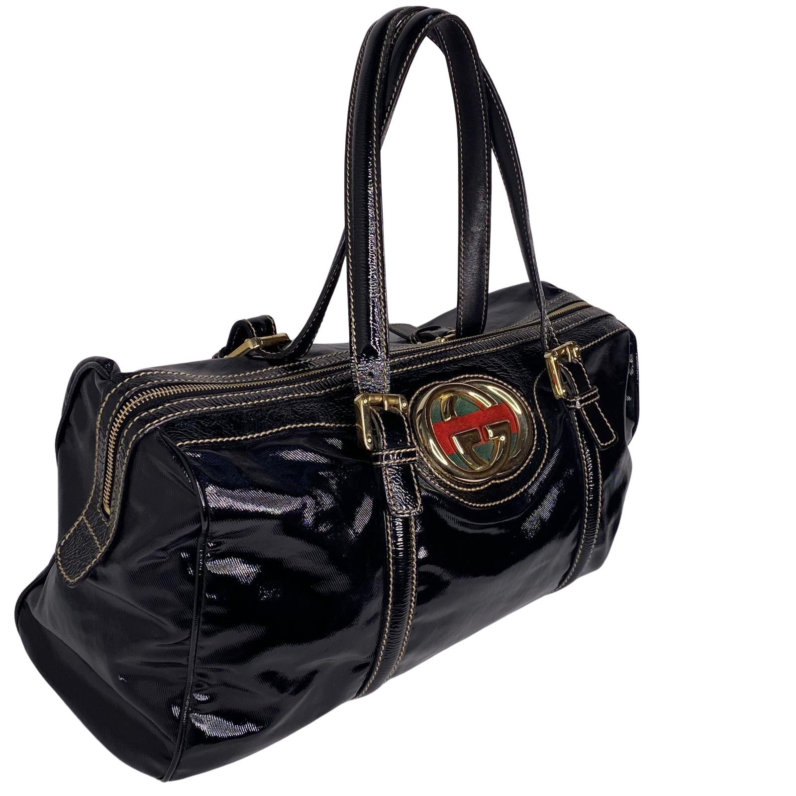 Gucci Dialux Medium Britt Boston GG Bag – Black Patent Leather