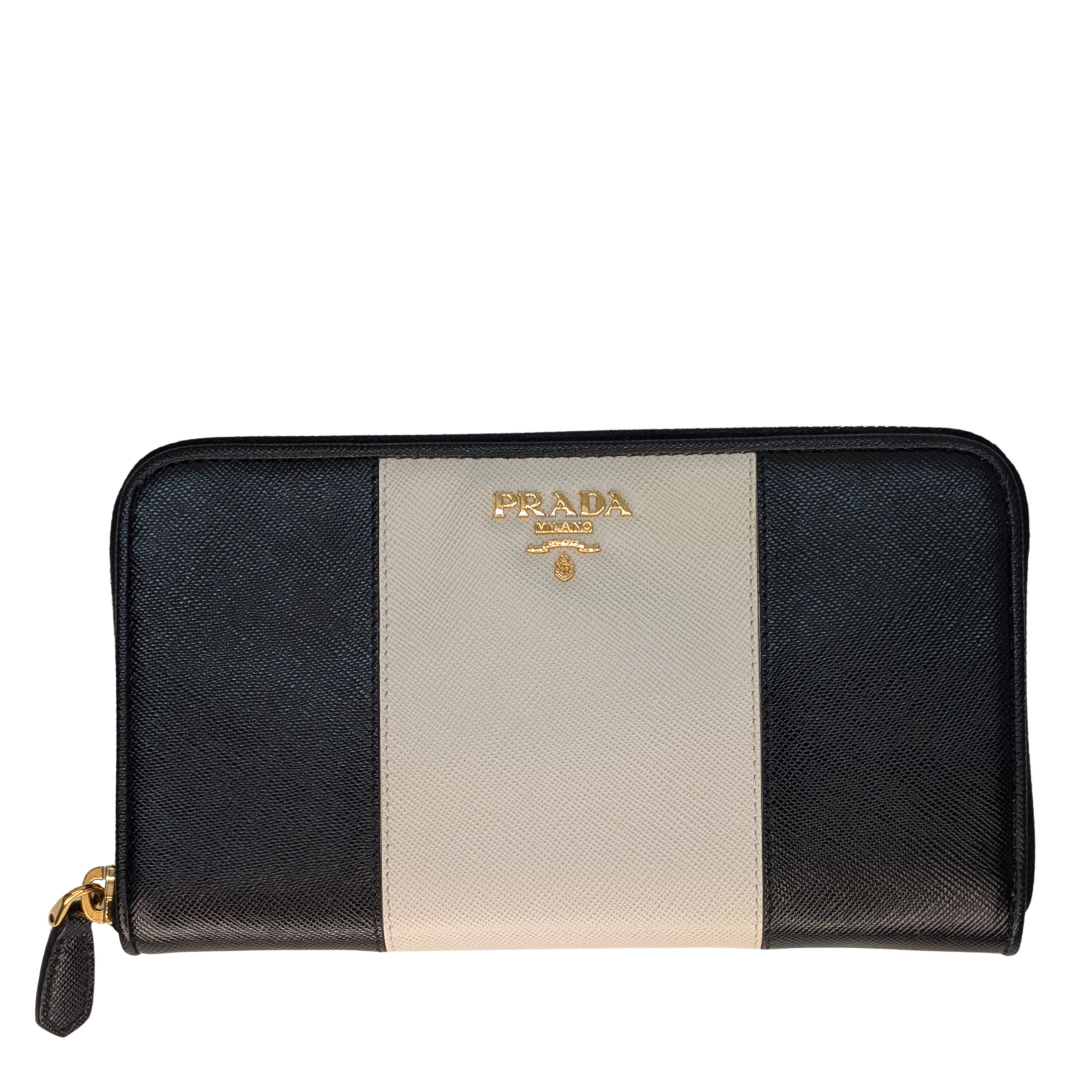 Prada Saffiano Lux Medium Galleria Double Zip Tote Bag Black X White