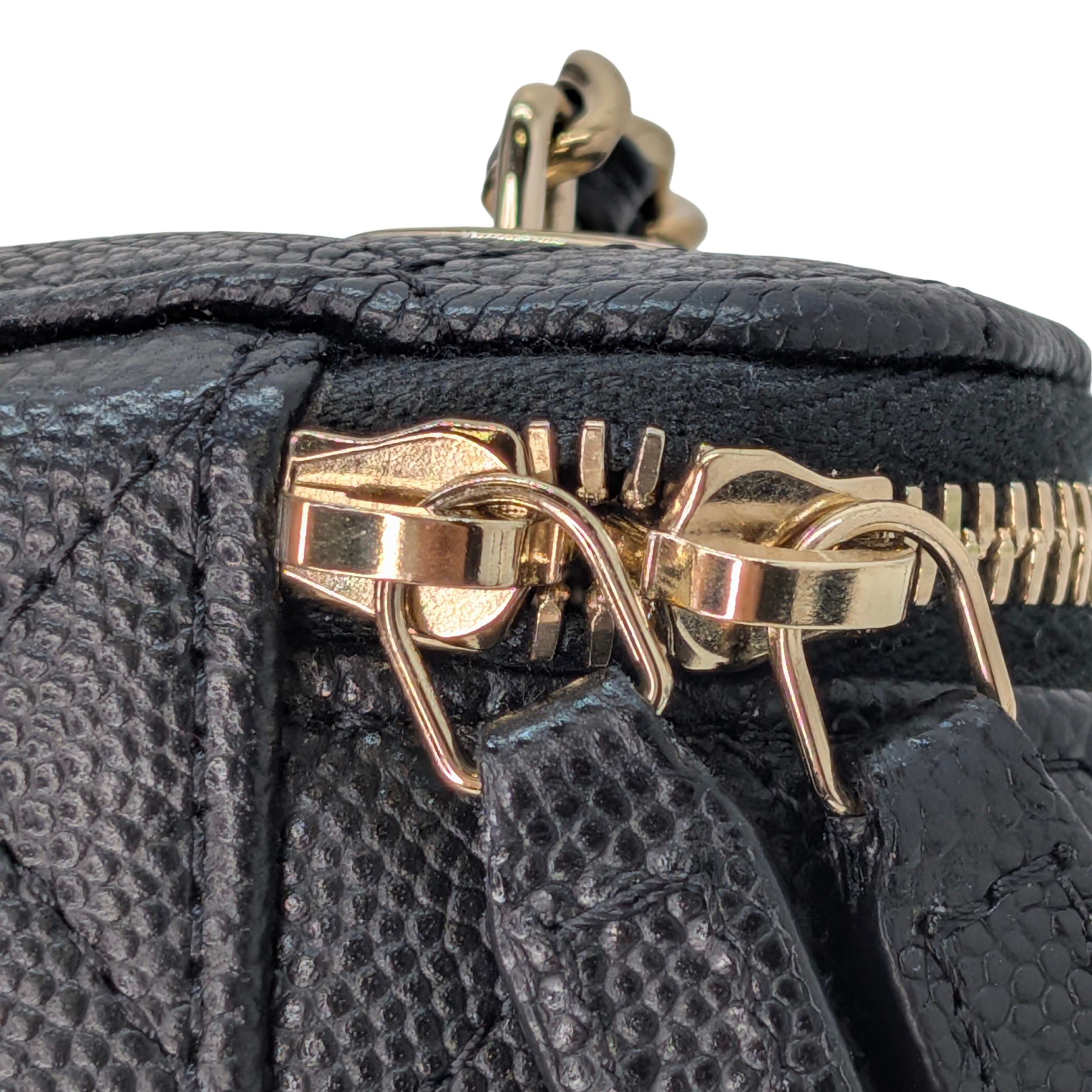 Chanel Caviar Quilted Small Vertical Coco Beauty Vanity Case with Chain Black