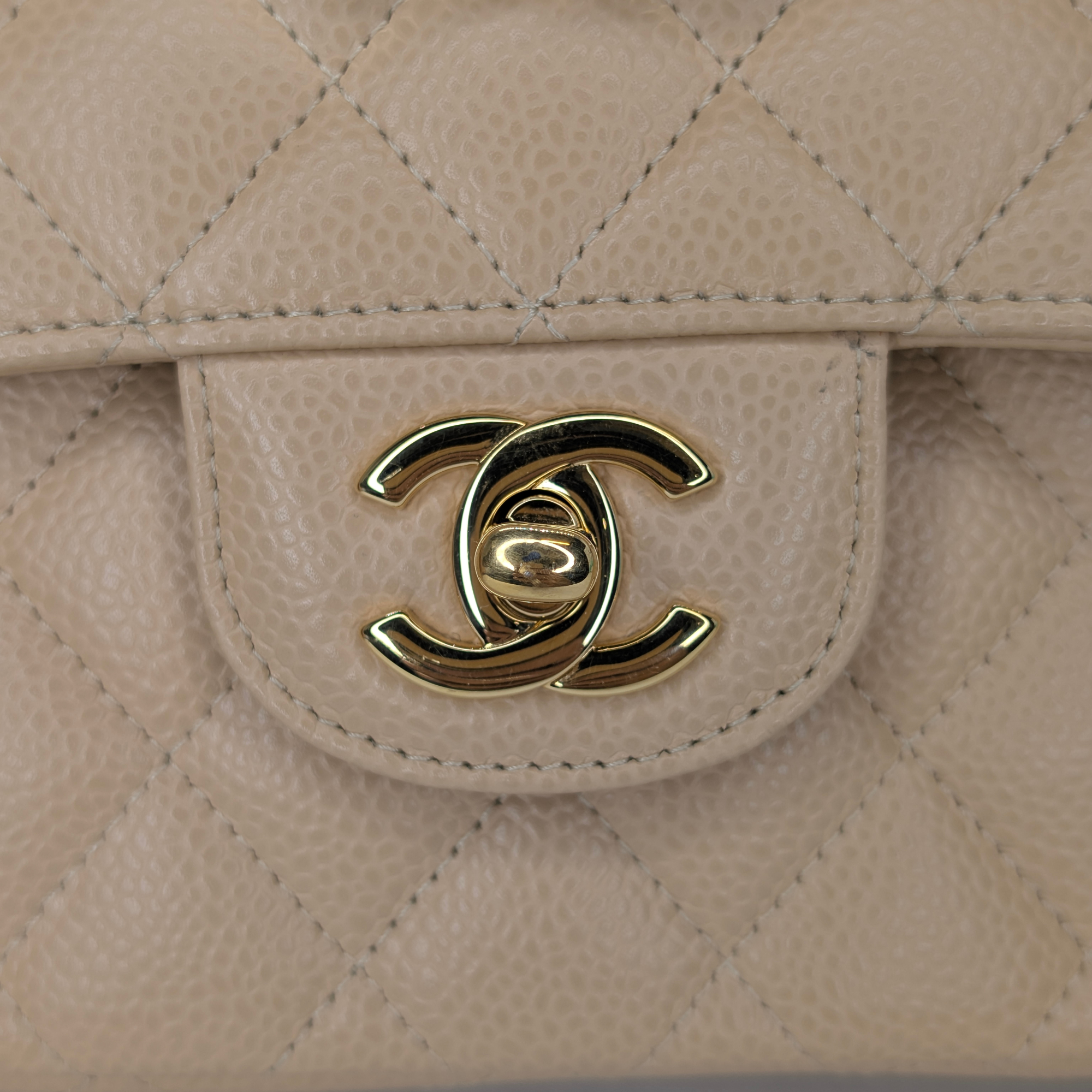 Chanel Classic Flap Small Caviar 2022 Microchip Shoulder Bag Beige