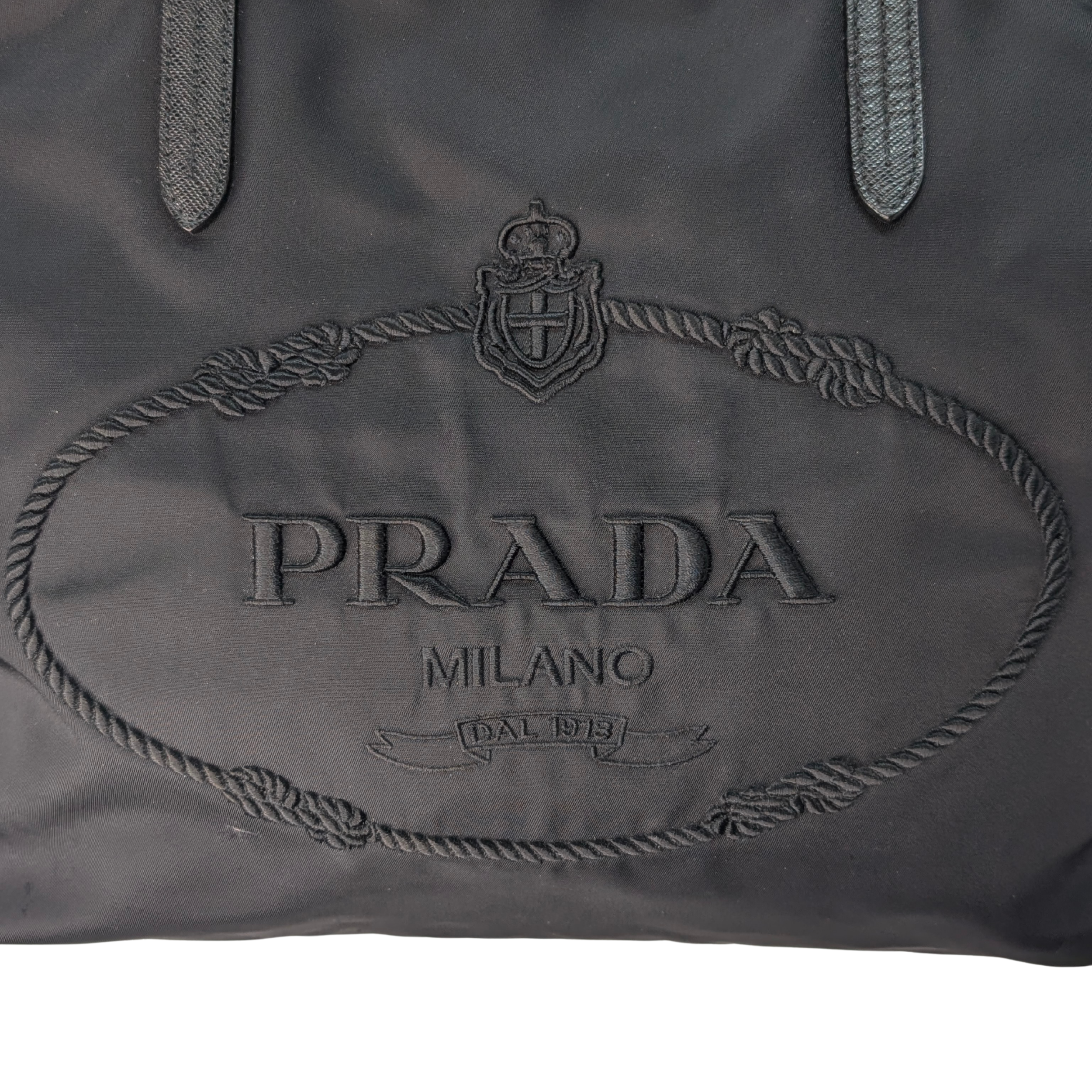 Prada Navy Re-Nylon Embroidered Logo Tote Bag
