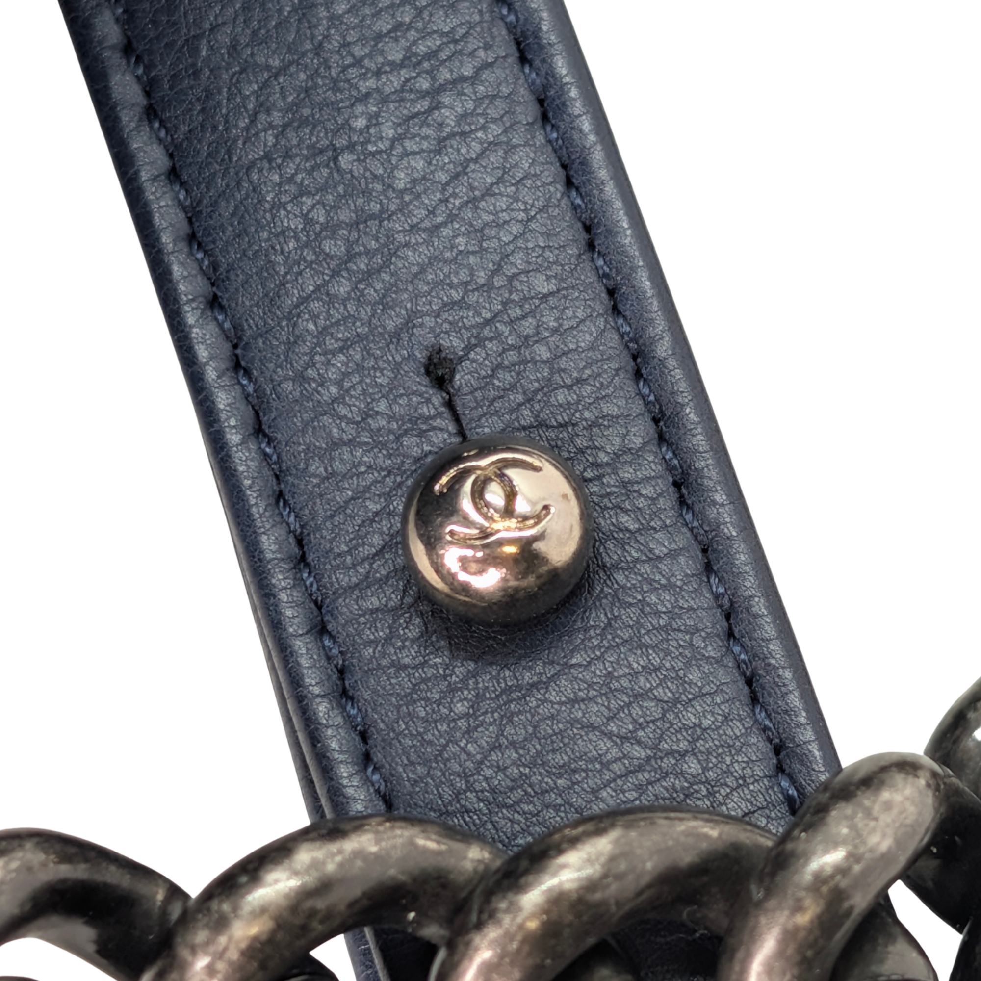 Chanel Flap Boy Shoulder Bag Medium Navy Blue