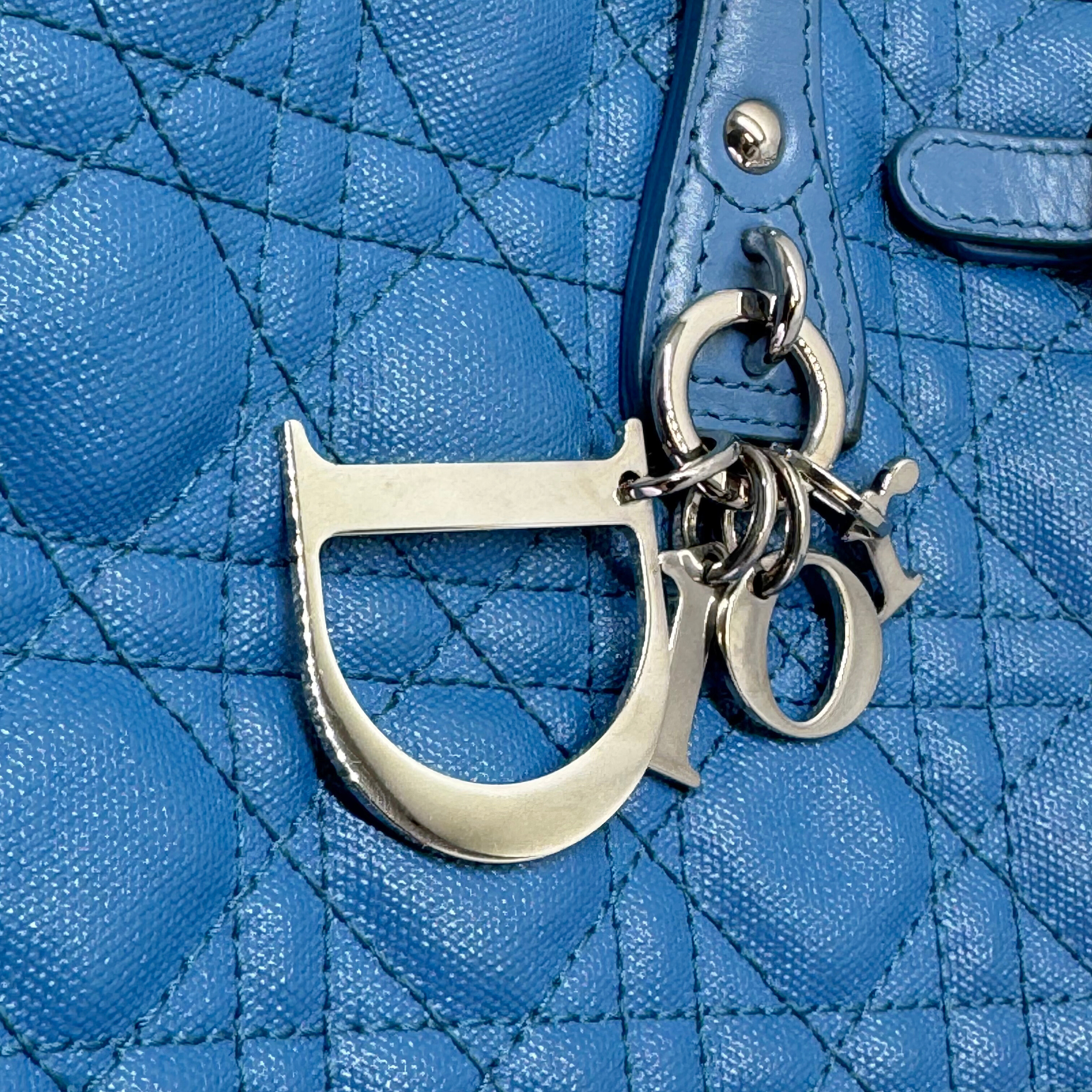 Dior Cannage Medium Panarea Tote Canvas Cobalt Blue