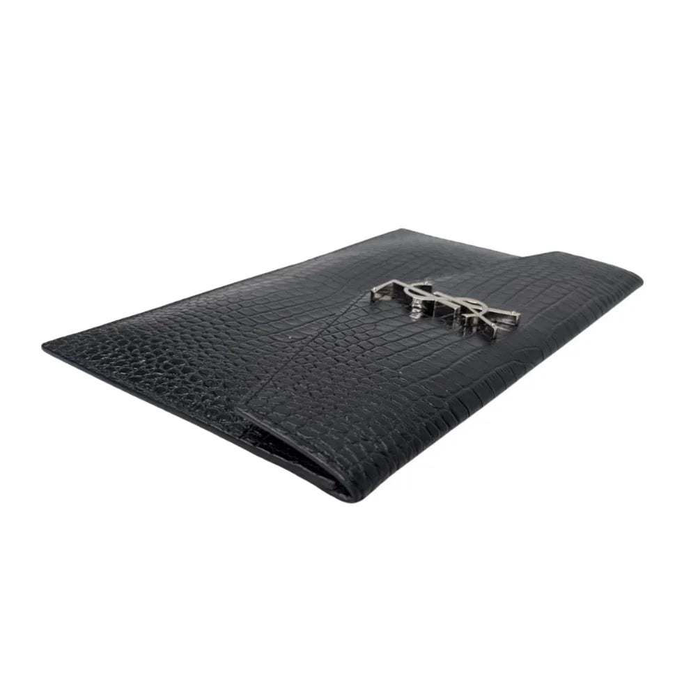 Saint Laurent Small Uptown Pouch In Crocodile-Embossed Leather Black - Lost Designer