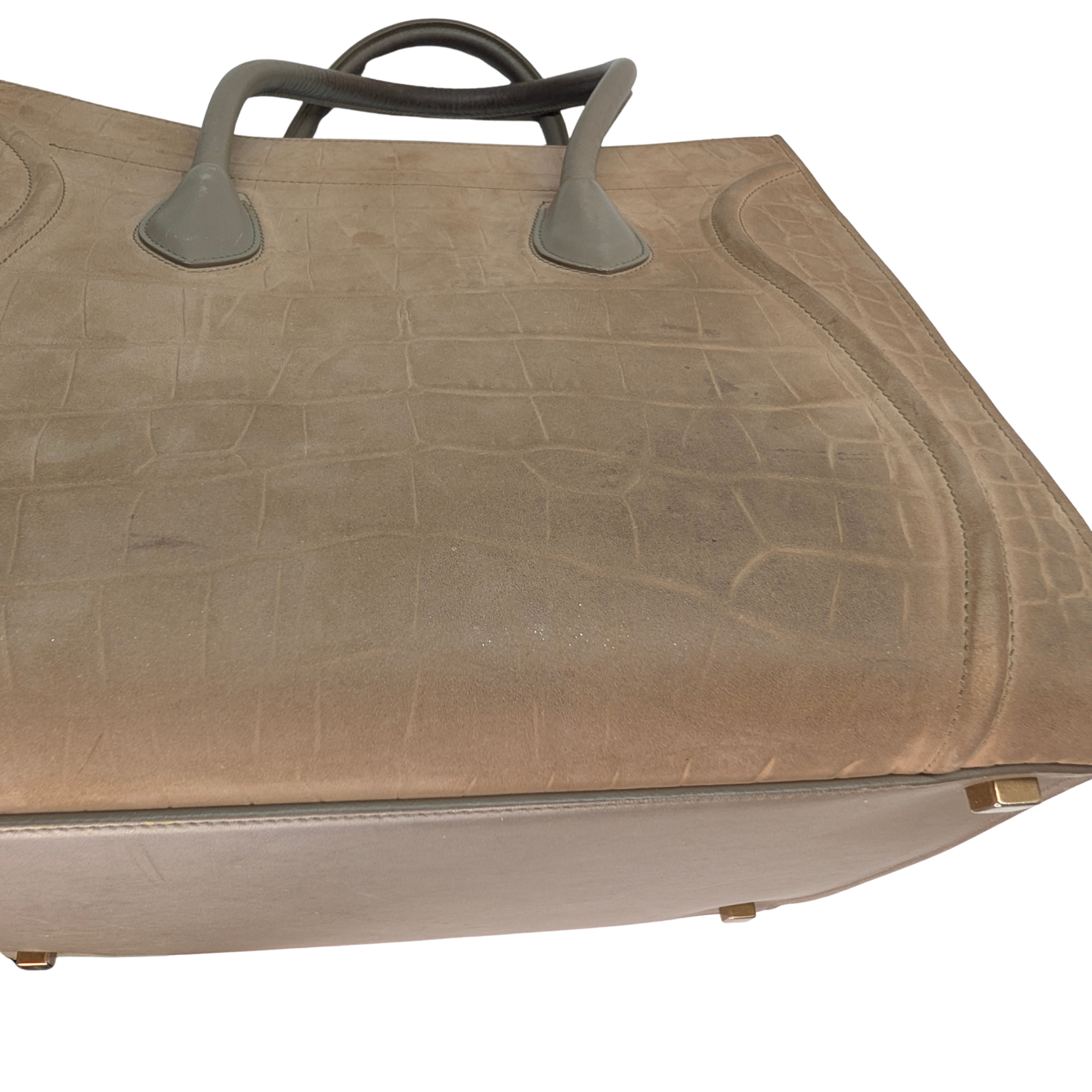 Celine Crocodile Embossed Medium Phantom Luggage Tote Bag Beige