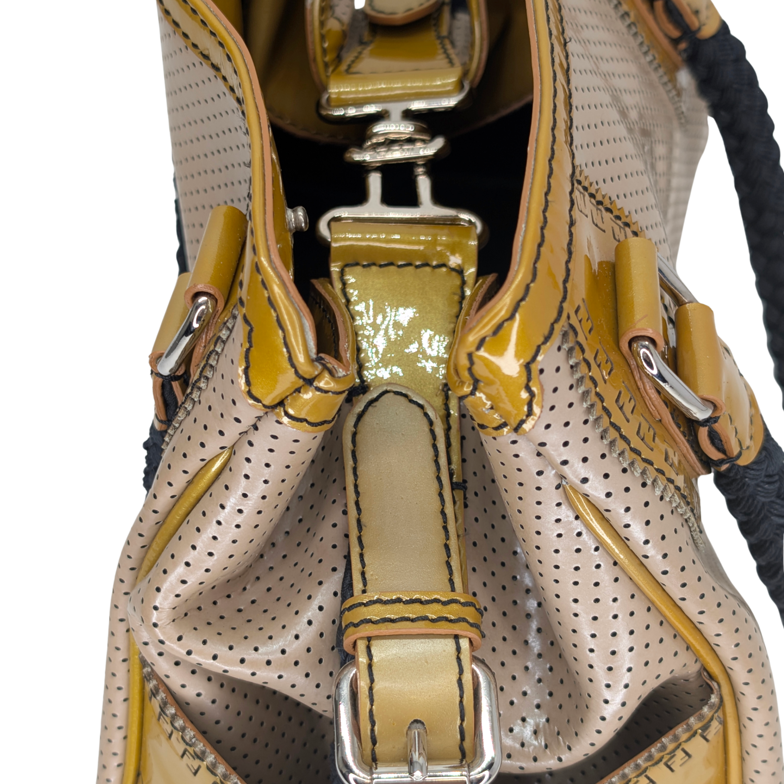 Fendi Perforated Patent Leather De Jour Tote Bag Gold