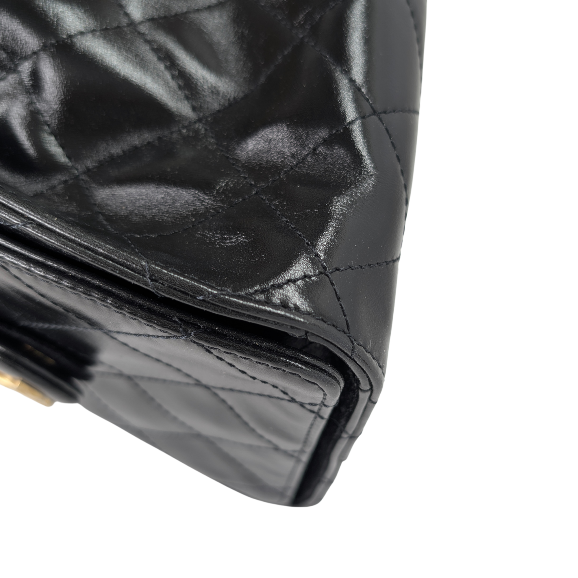 Chanel Small 25 Gold Tone Crumpled Calfskin Handbag Black