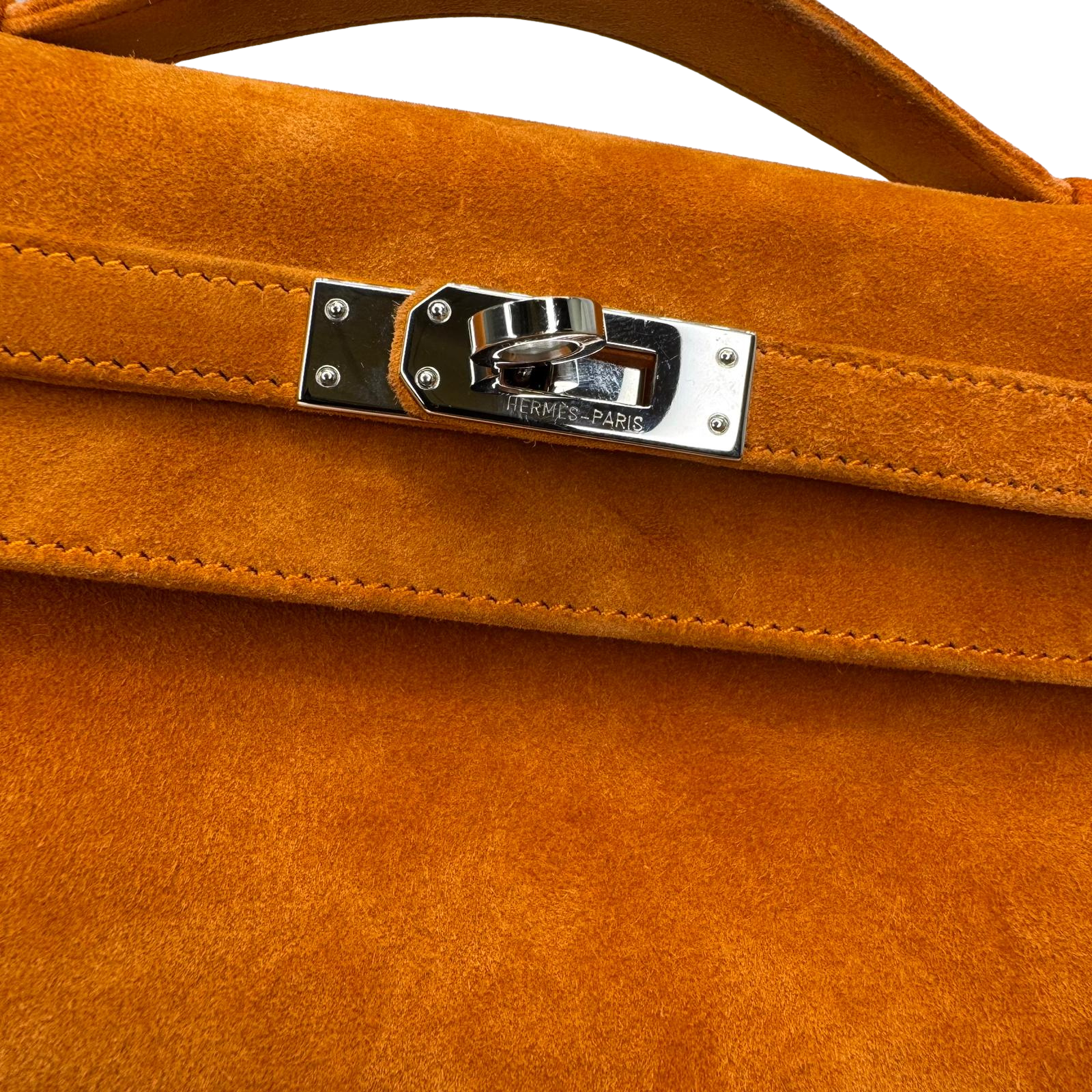 Hermès Kelly Pochette Orange H Veau Doblis Suede PWH ☐ I Stamp