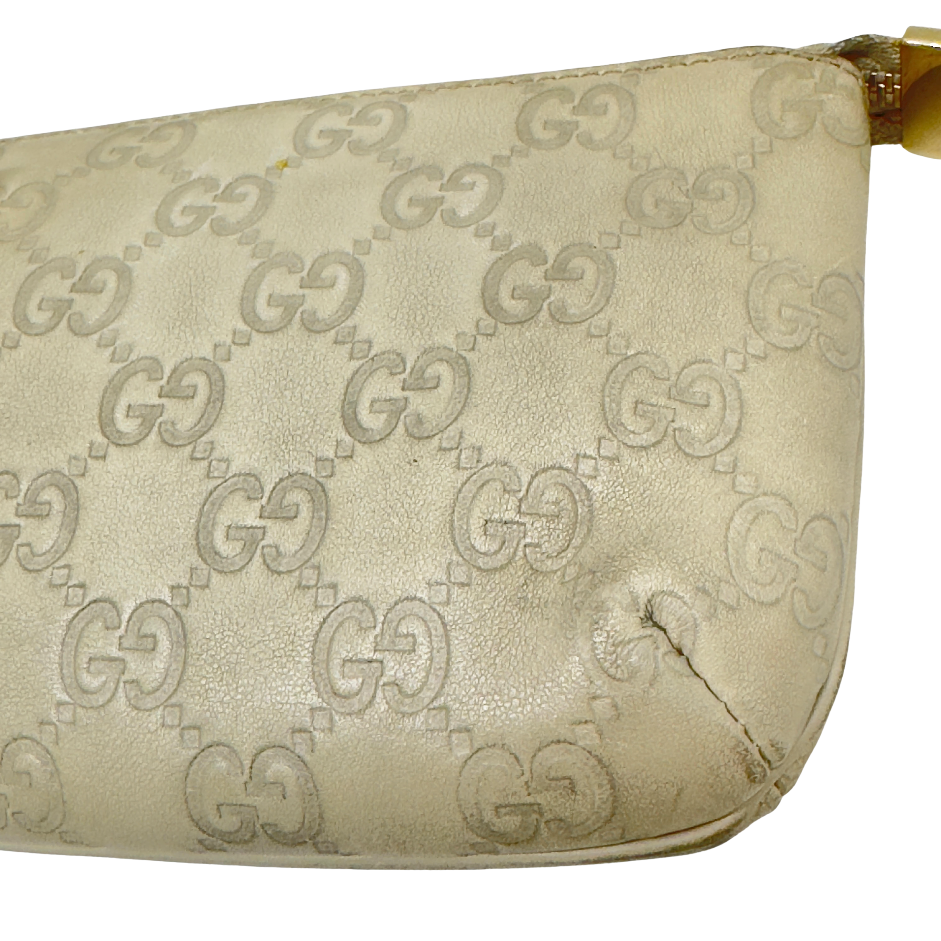 Gucci Monogram Small Pochette Clutch Bag Leather Beige