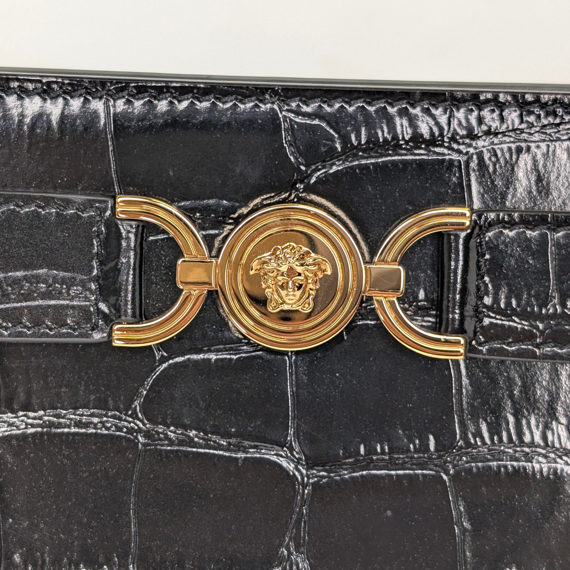 Versac Croc-Effect Medusa '95 Tote Bag Black