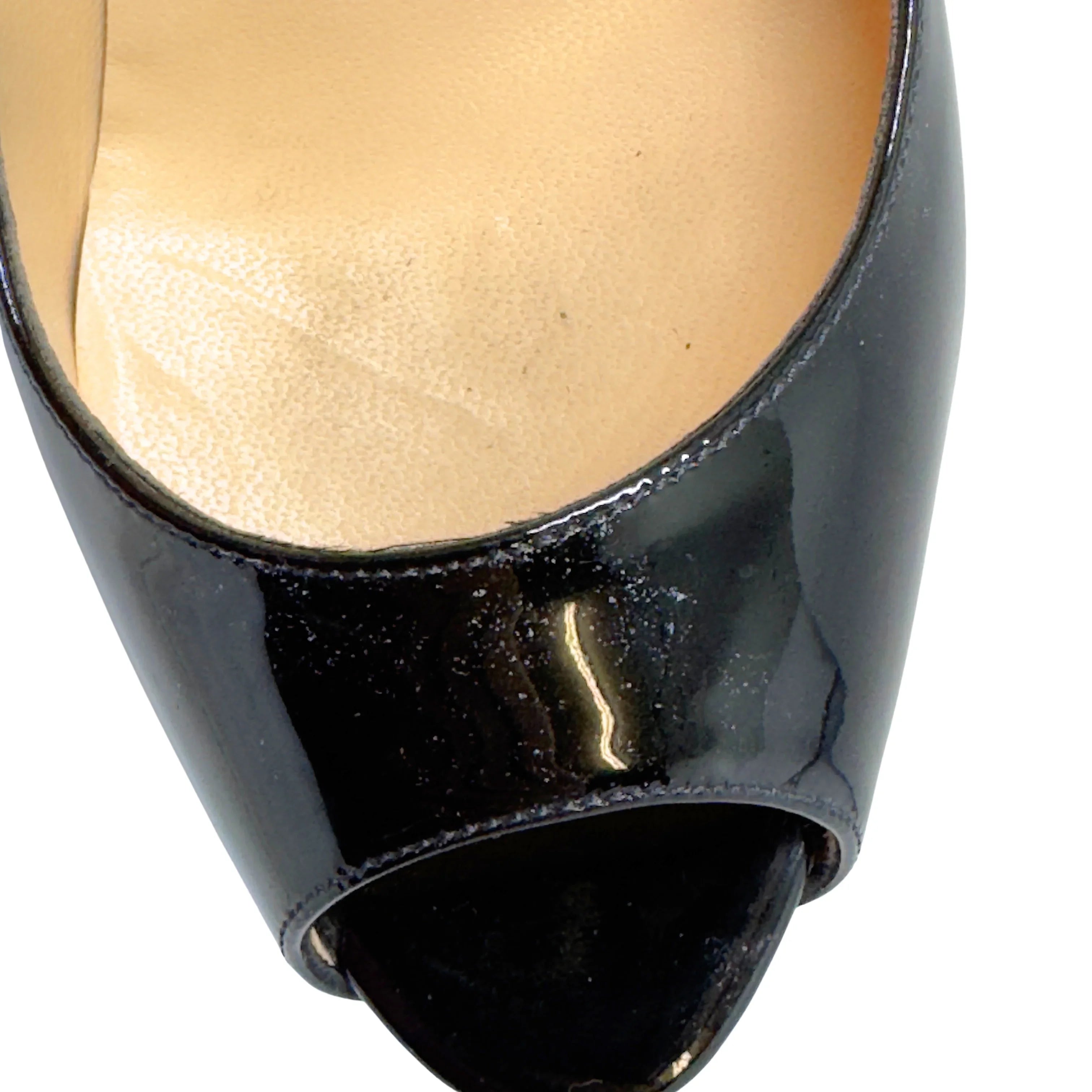 Christian Louboutin Lady Peep Red Bottom Pumps Black 38 - Lost Designer