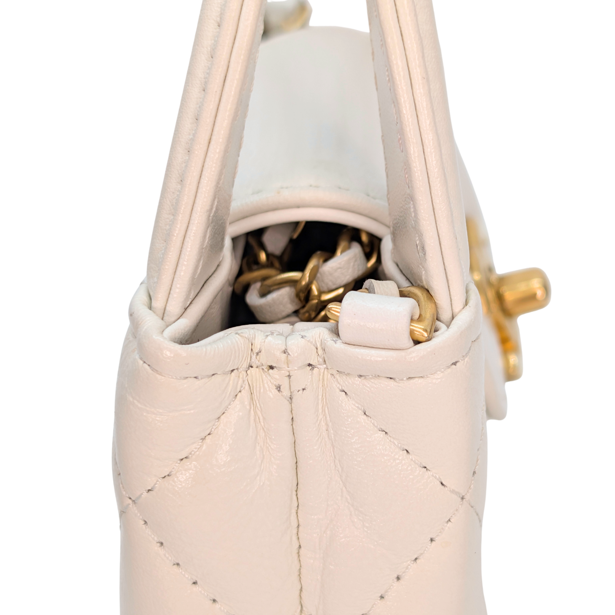 Chanel Nano Kelly Shopper Tote Bag White