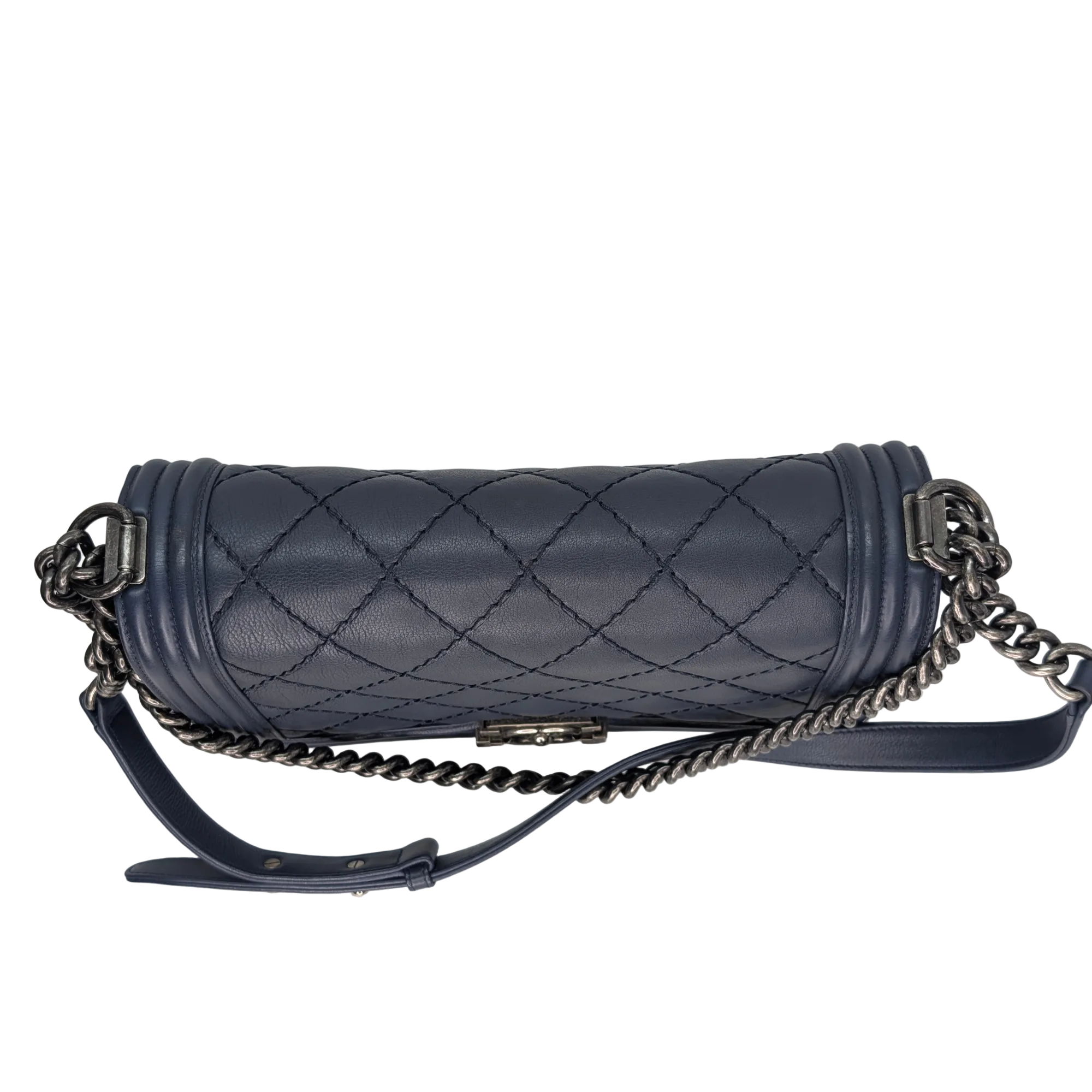 Chanel Flap Boy Shoulder Bag Medium Navy Blue