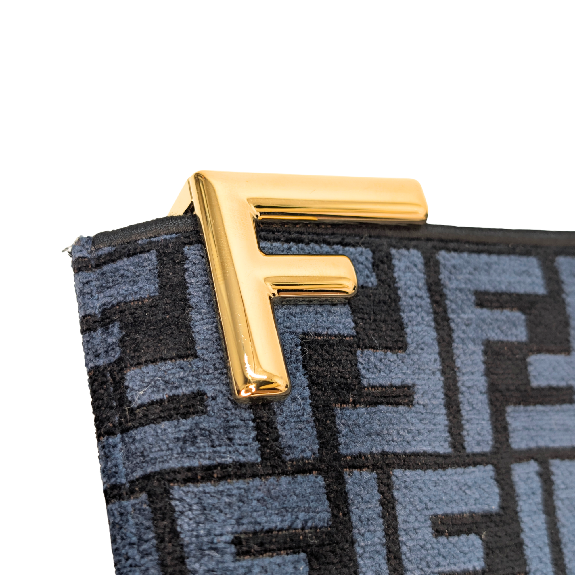 Fendi FF Jacquard Velvet Clutch Bag Navy Blue