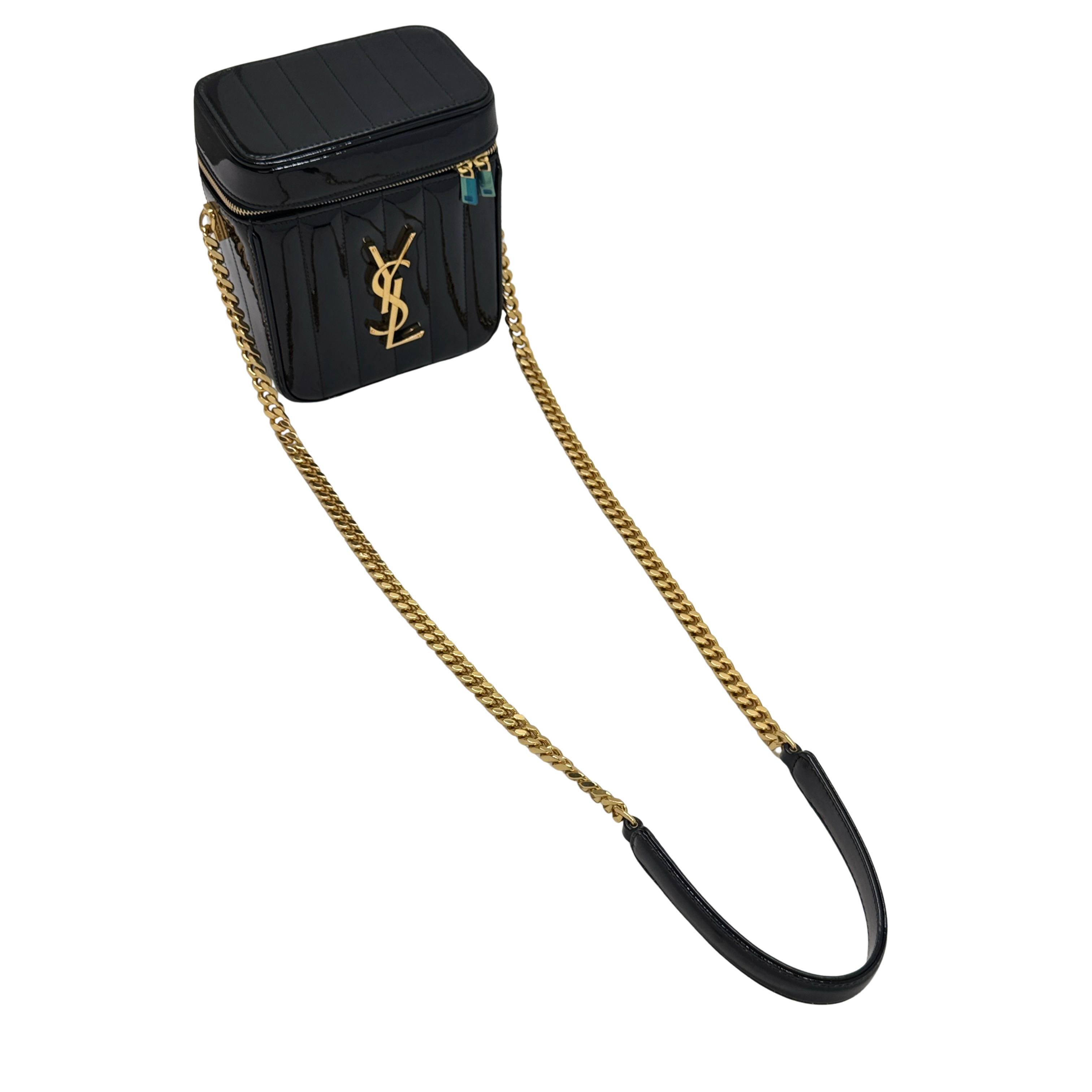 Yves Saint Laurent Patent Matelasse Vicky Vanity Crossbody Bag Black