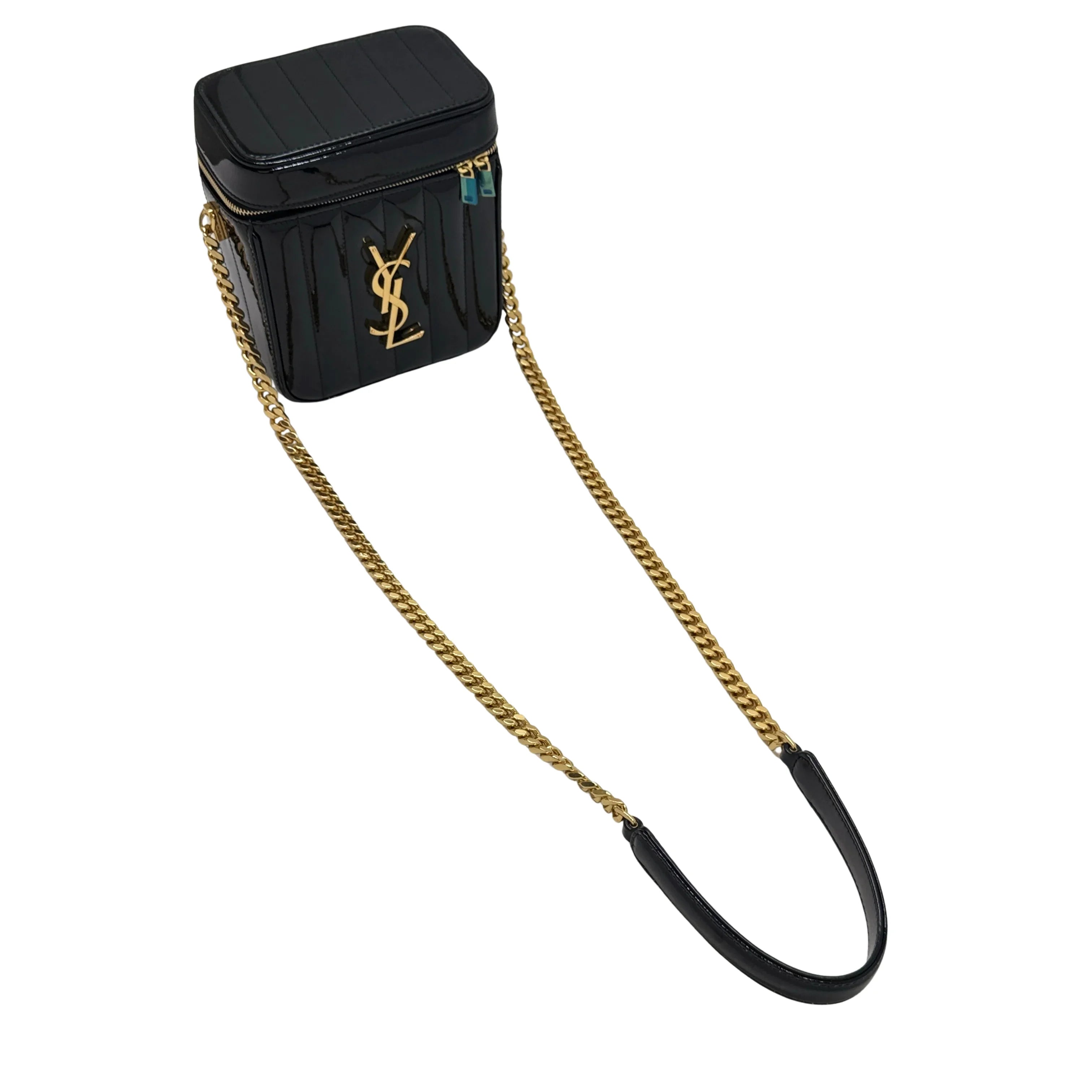 Yves Saint Laurent Patent Matelasse Vicky Vanity Crossbody Bag Black - Lost Designer