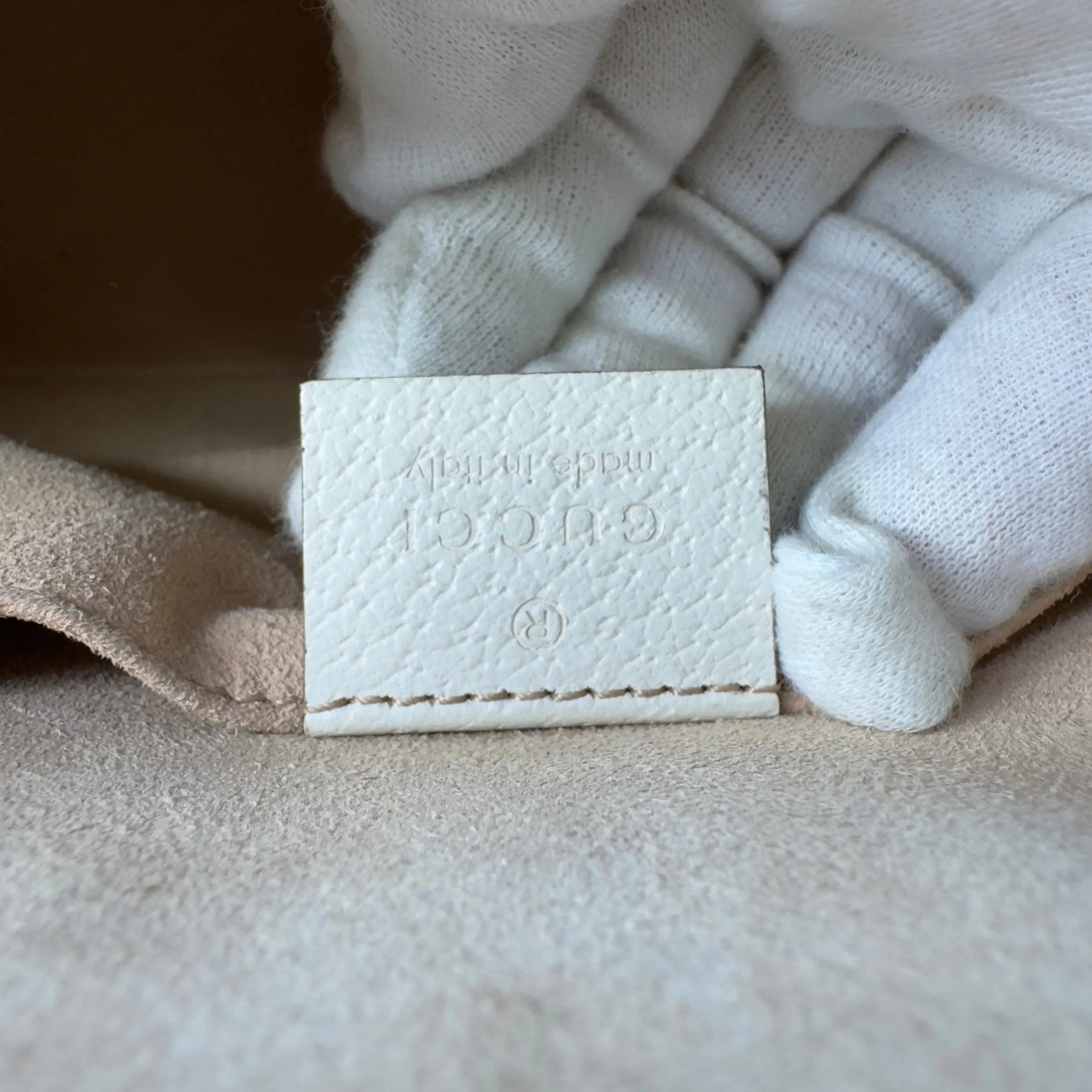 Gucci Textured Dollar Small Ophidia Dome Shoulder Bag Beige - Lost Designer