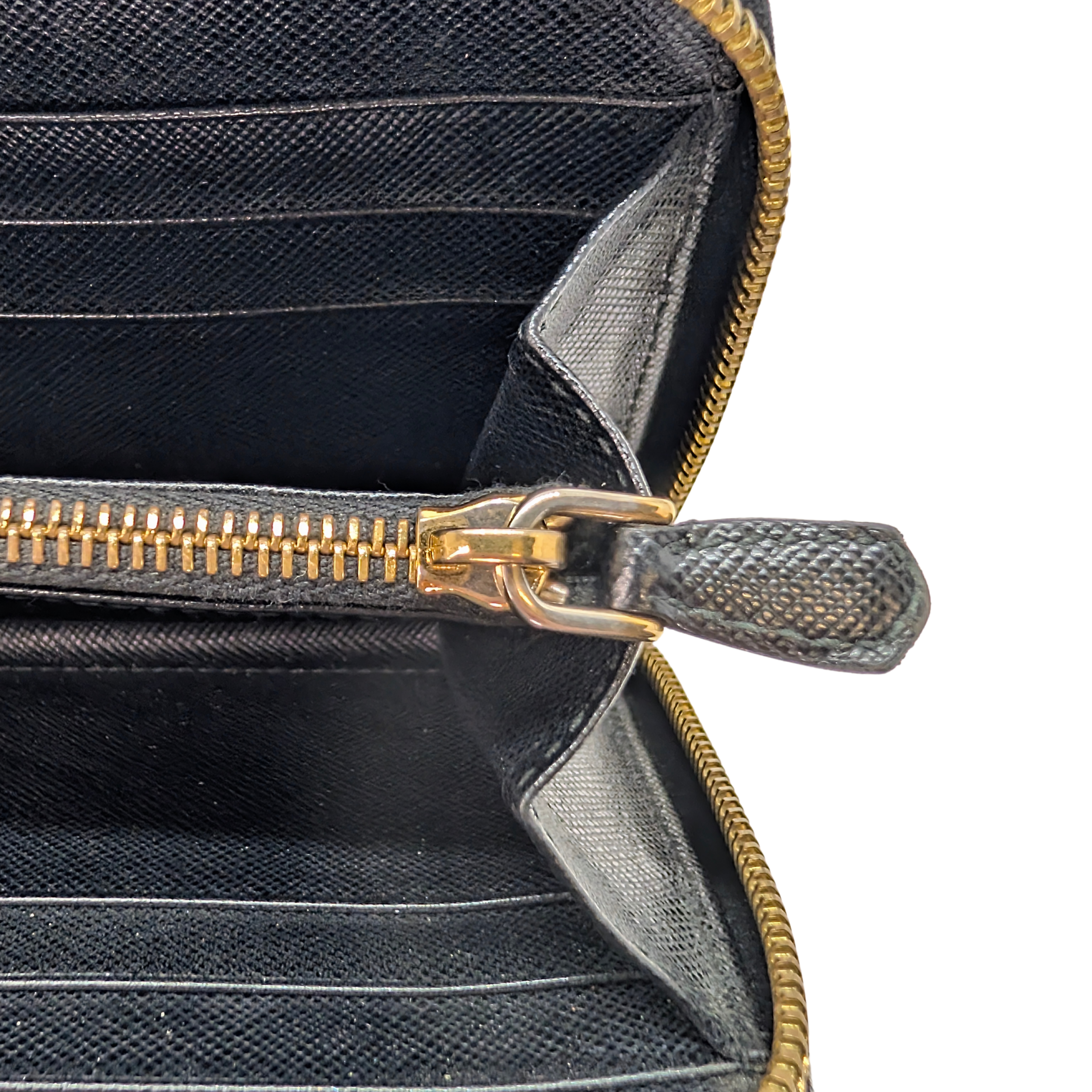 Prada Saffiano Leather Zip around Long Wallet Black