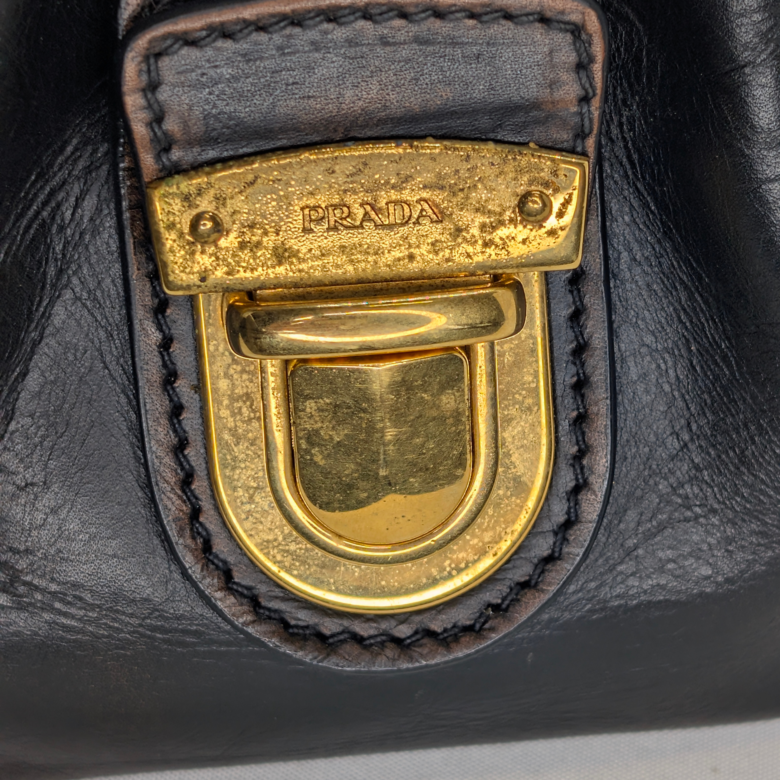 Prada Vitello Vintage Bowling Bag Distressed Black