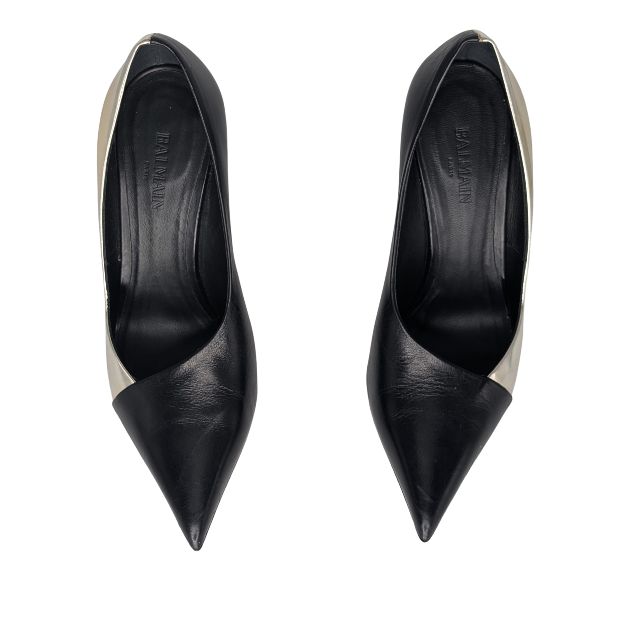 Balmain Pointed Toe Pumps Black/Gold 39