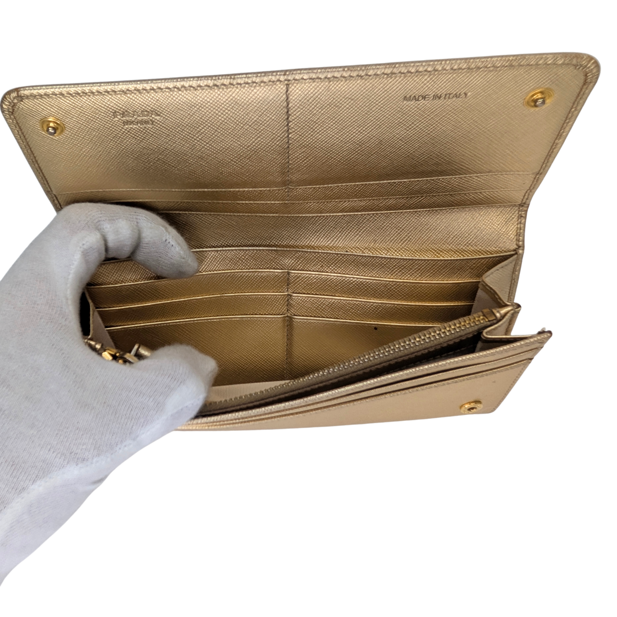 Prada Saffiano Metal Continental Wallet Gold