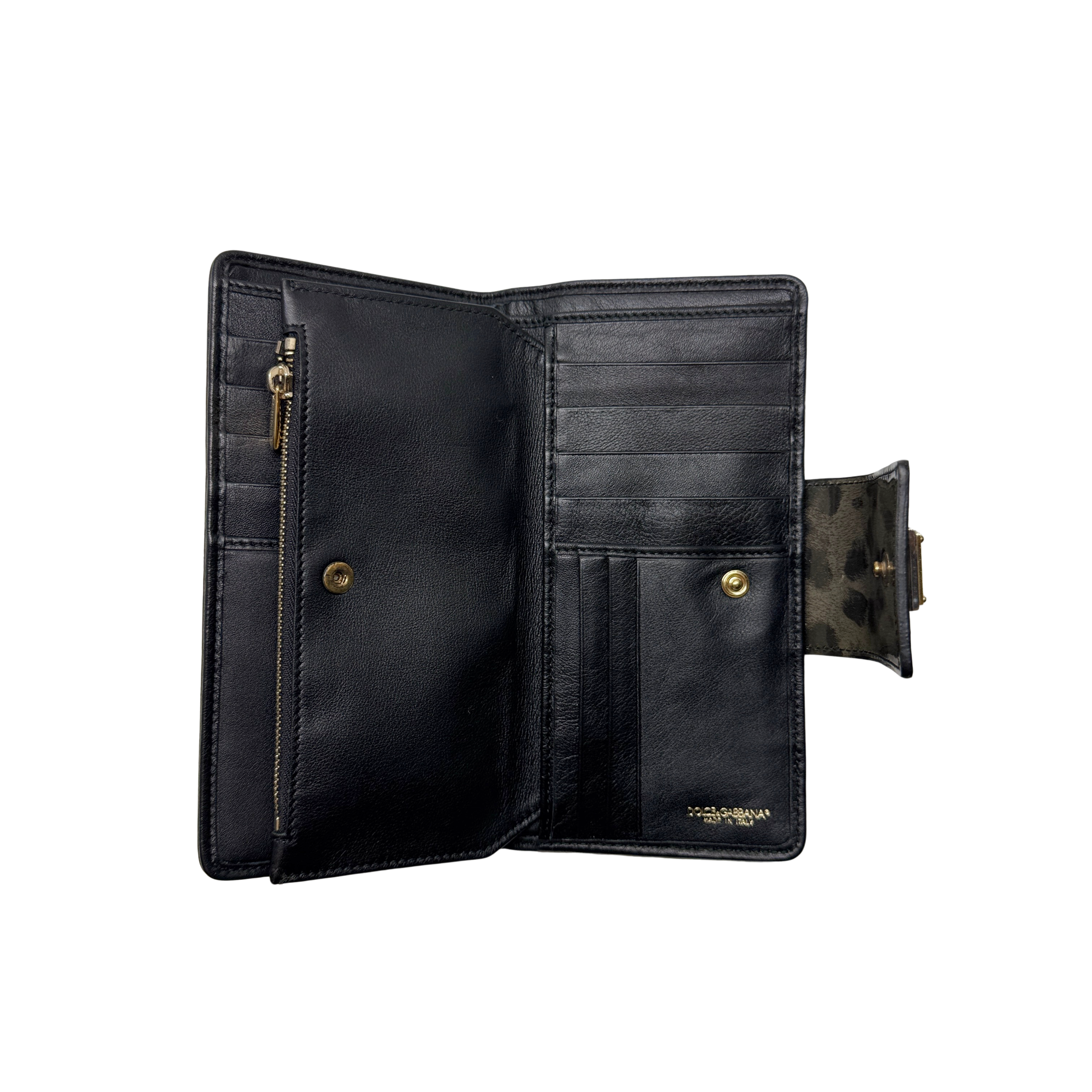 Dolce & Gabbana Leopard Print Leather Wallet Khaki