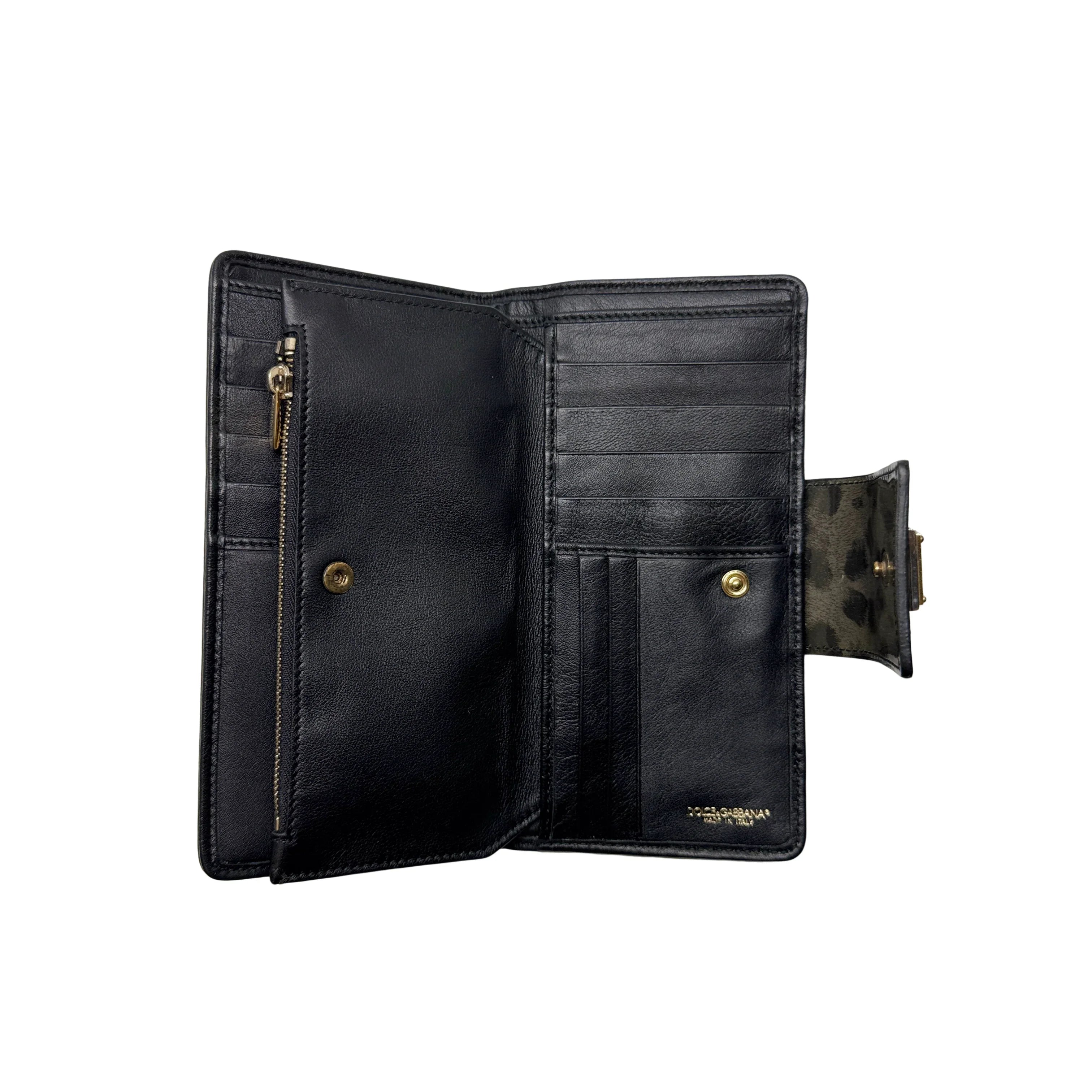 Dolce & Gabbana Leopard Print Leather Wallet Khaki - Lost Designer