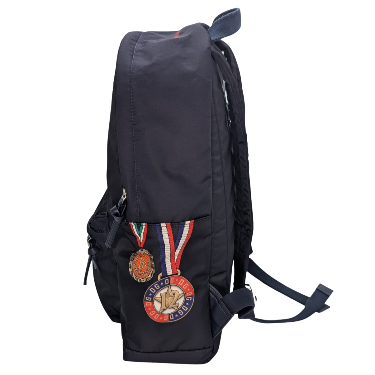 Dolce & Gabbana Backpack With Medal Print Nylon Navy Blue