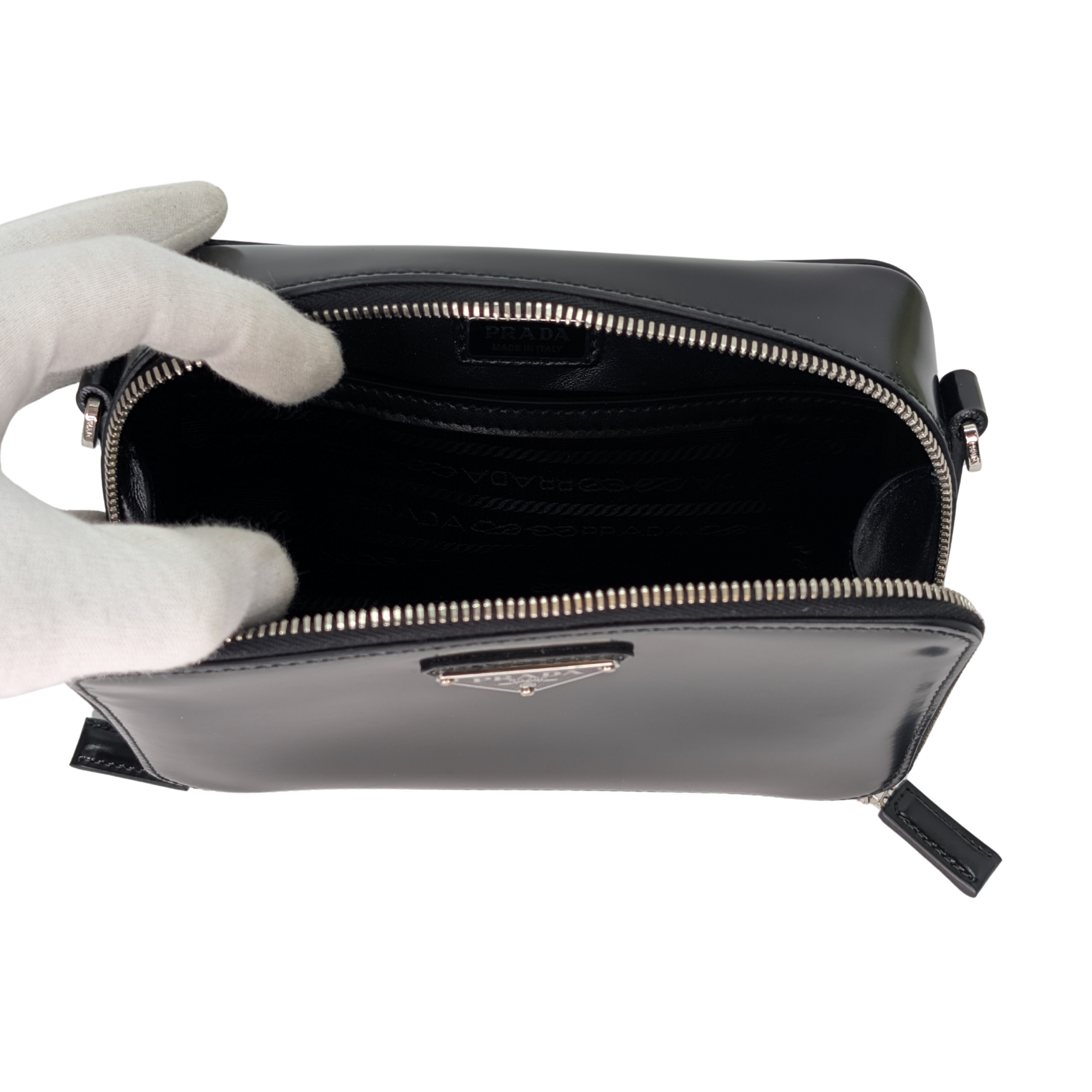 Prada Brique Crossbody Bag Leather Black