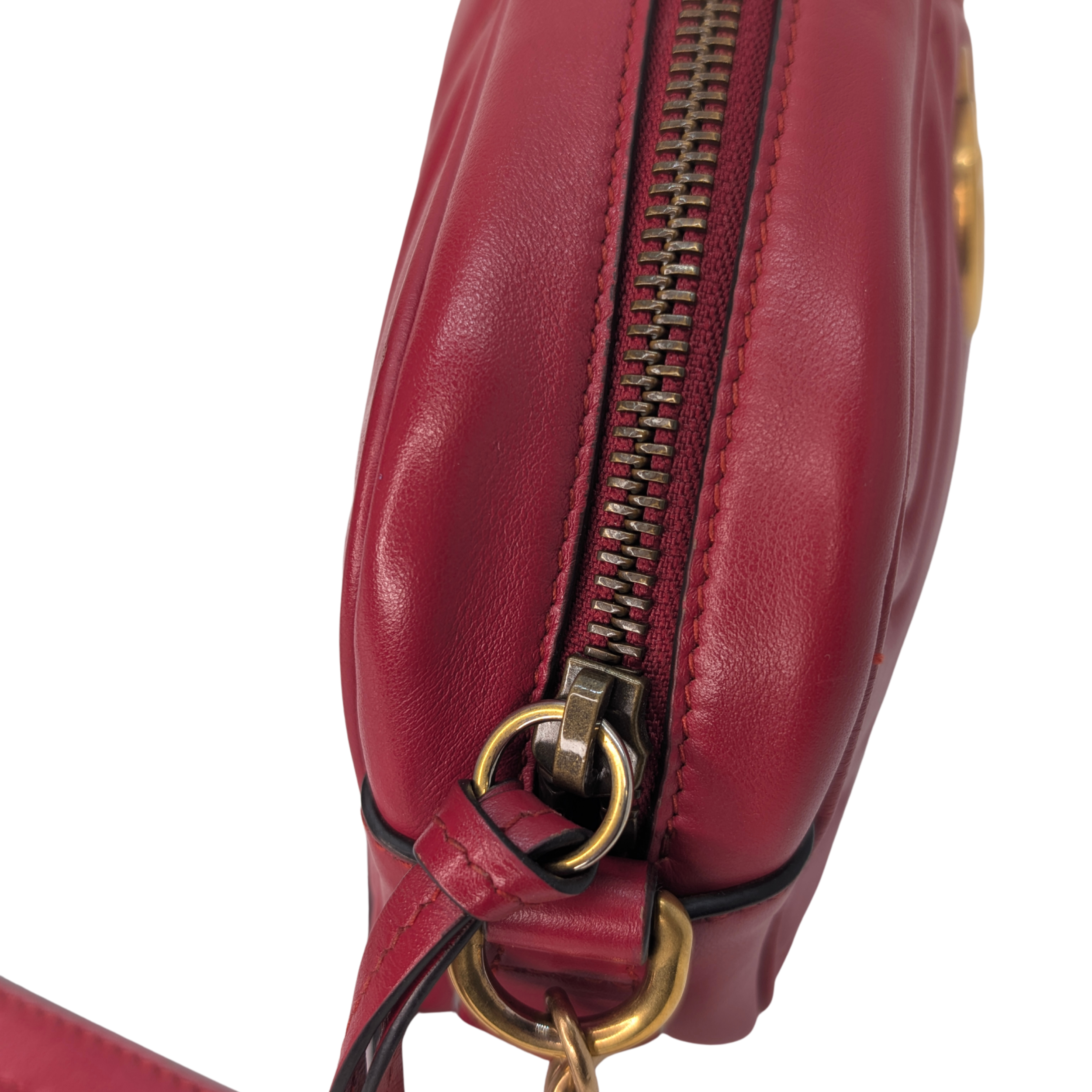 Gucci Mini GG Marmont Chain Shoulder Bag Hibiscus Red