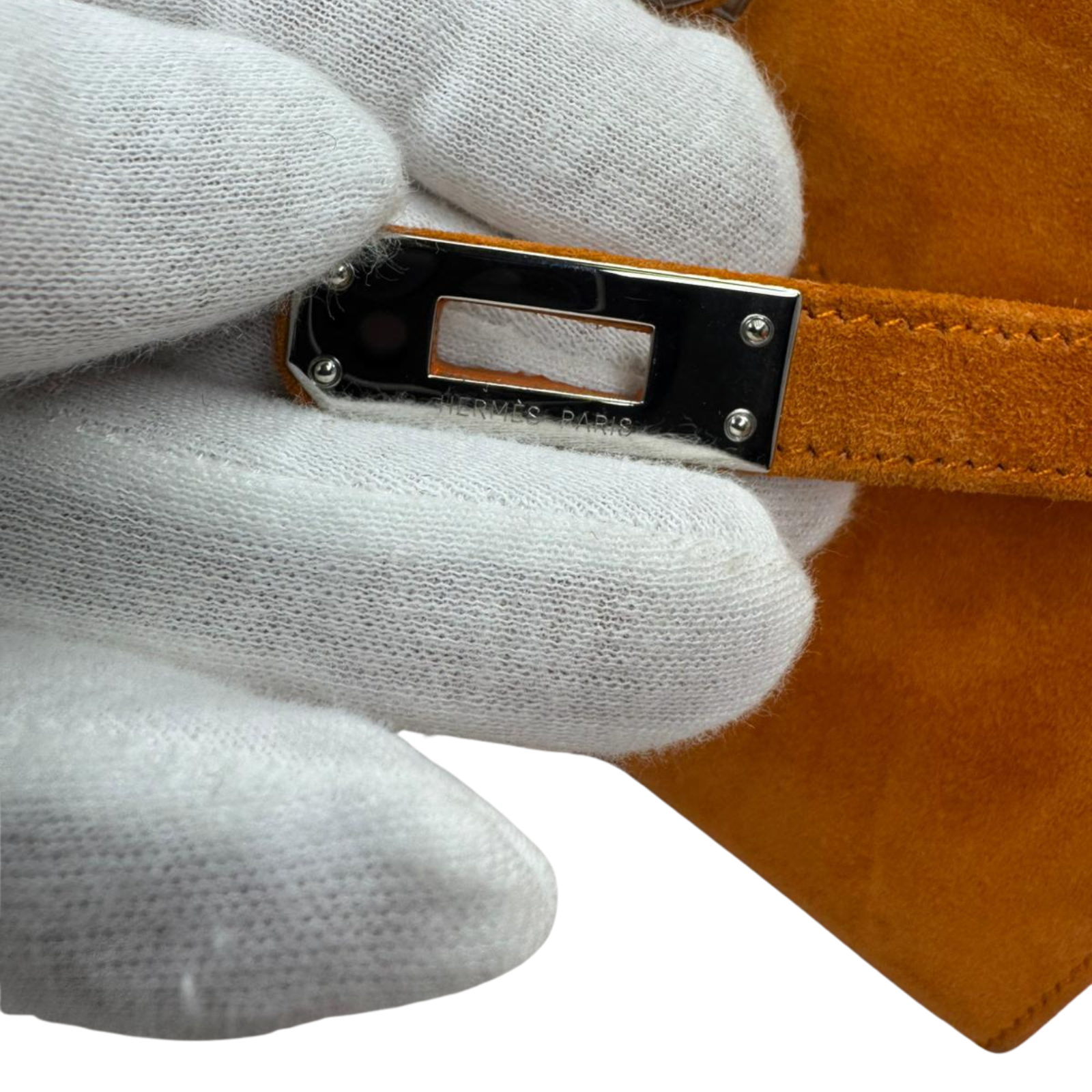 Hermès Kelly Pochette Orange H Veau Doblis Suede PWH ☐ I Stamp