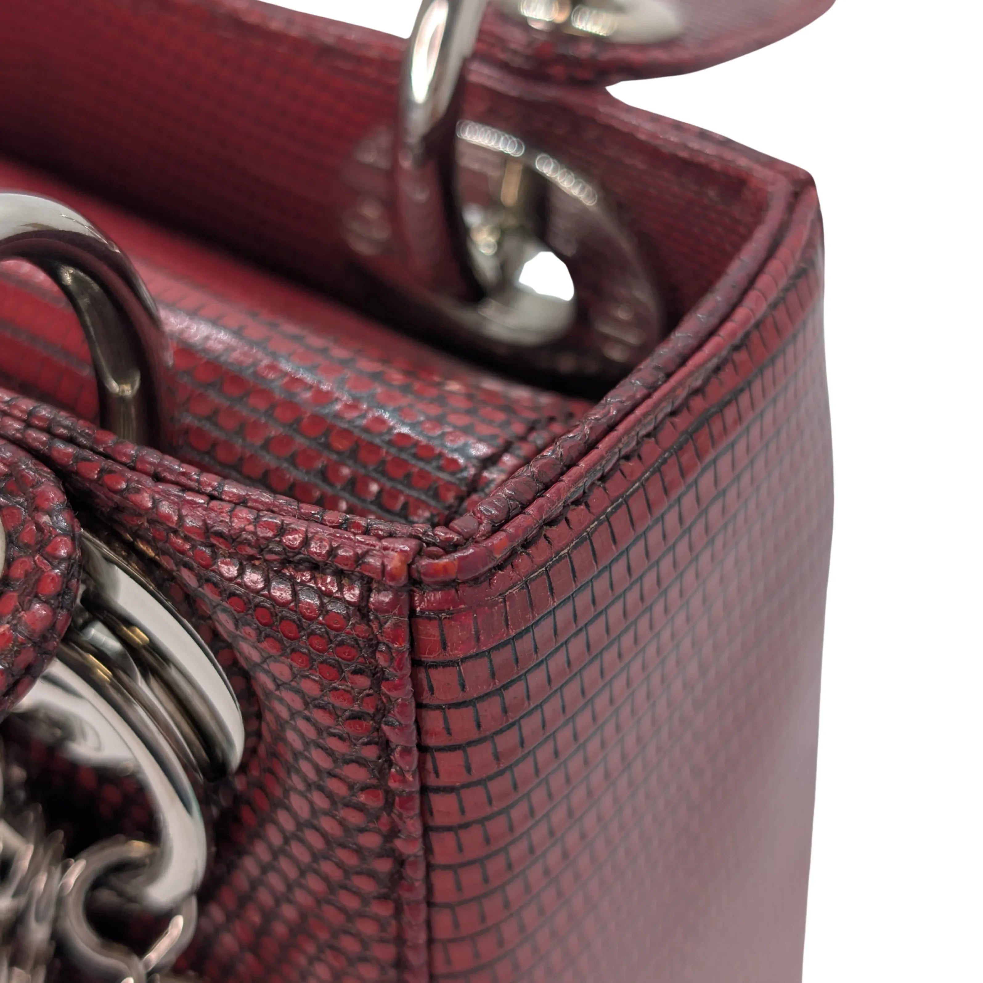 Christian Dior Mini Lady Dior Lizard Burgundy - Lost Designer